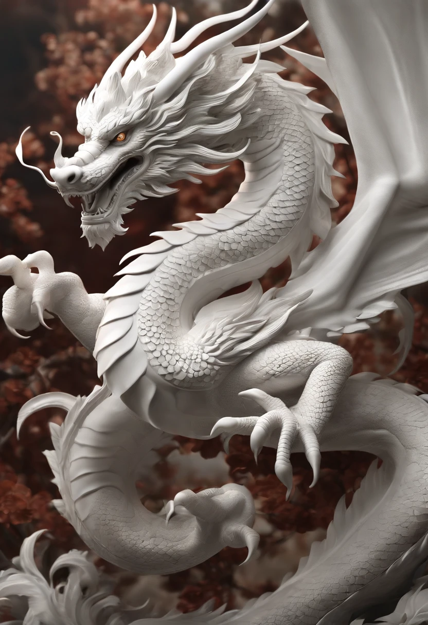 "Very good 3D rendering of the white Chinese dragon，Dynamic Representation, Vivid Effects and Details，Calidad de imagen superior，A high resolution，Plethora of colors,　Lots of coins, tesoro"