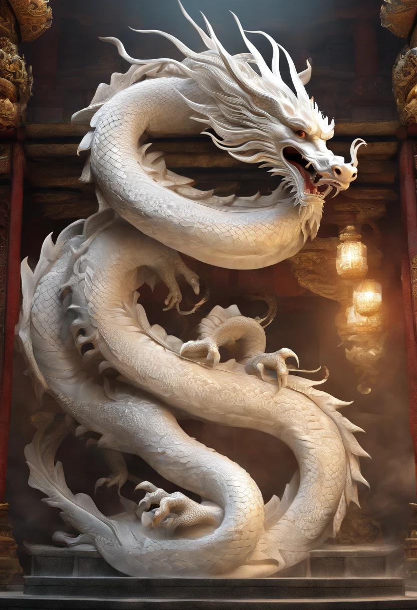 "Very good 3D rendering of the white Chinese dragon,Dynamic Representation, Vivid Effects and Details,Calidad de imagen superior,A high resolution,Plethora of colors, Lots of coins, tesoro"