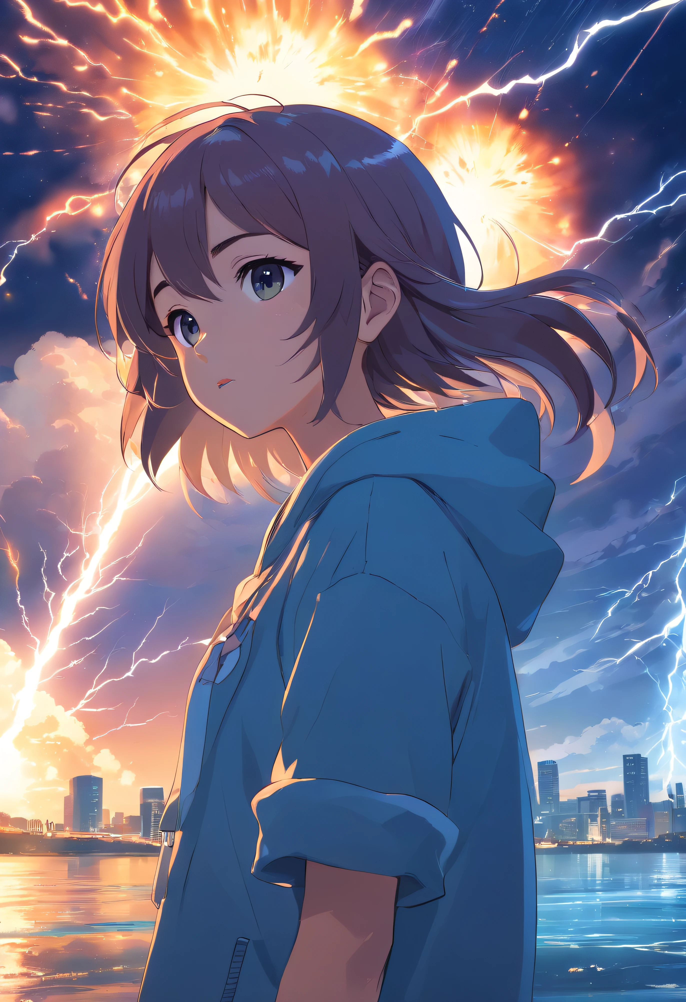 pup, Surreal, Tense, Warm, Highly detailed, sharp, Cosmic explosion,Supernova explosion,Star Ocean,Professional, 8K UHD, Twilight, movie, Dark, Violent, plein air, River, buttle, chase, Dramatic, Vivid, Tense atmosphere, rendered, epicd, Twilight, nffsw, album covers, blizzard, Lightning, disaster