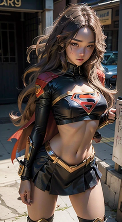 Hinata Hyuuga (naruto) x supergirl, Sozinho, corpo todo, Corpo sedutor, detalhado, realista, female, efeito do poder da raiva, perfect lighting, sombra perfeita, Hinata Hyuuga (naruto) x supergirl, olhar sedutor