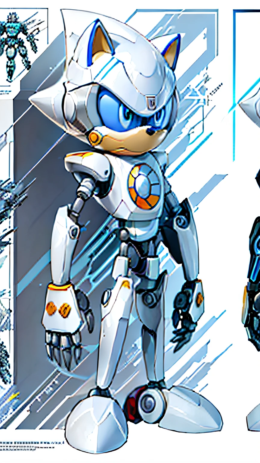 Sonic，high high quality，Robot design, Mecha robot details, Robot anatomy elements, Toy character design robot, mechanical robot body, Concept robot, vitruvian mecha, industrial design, Robot illustration,