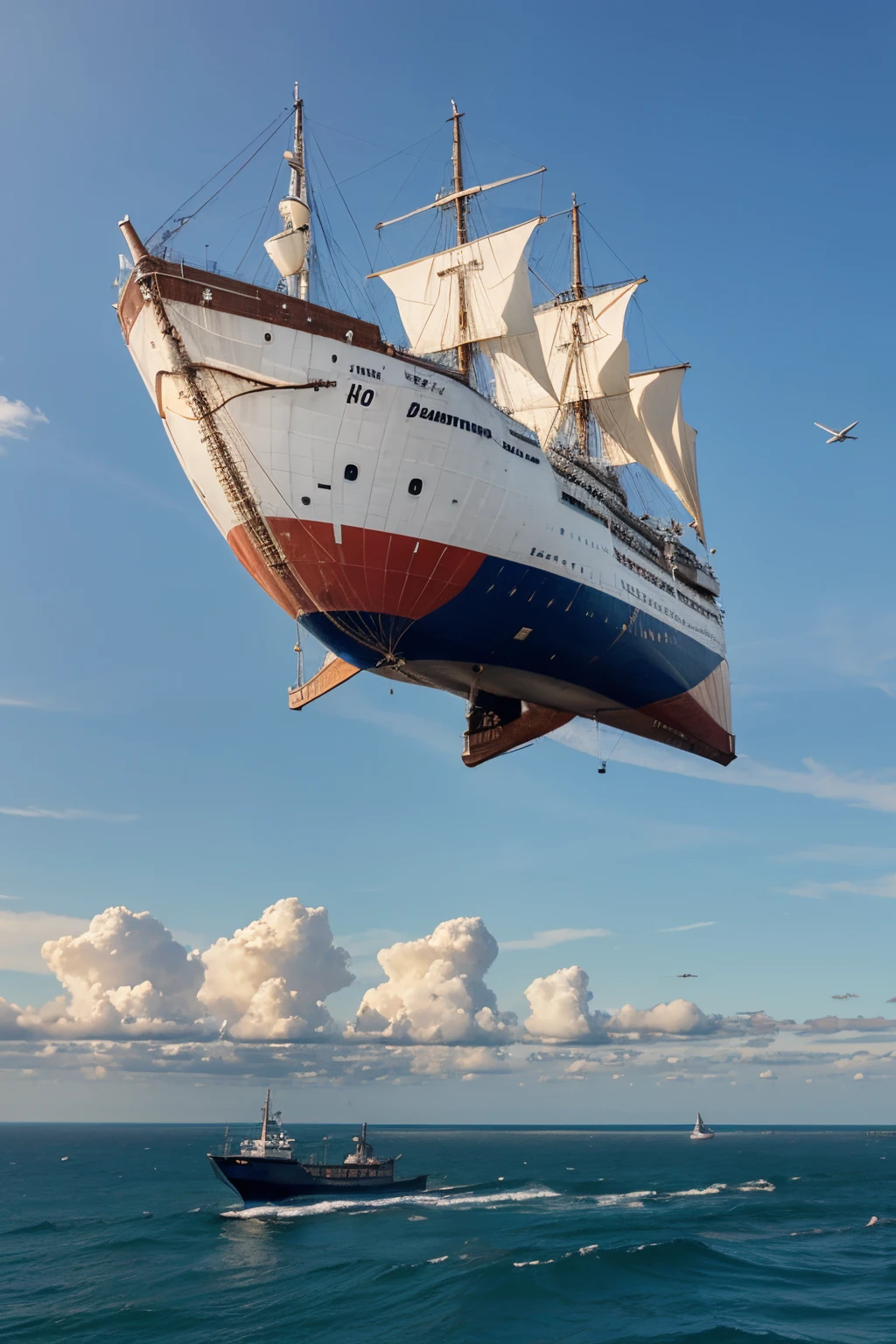 hight resolution, ship in the air, airship, ship flying in the air