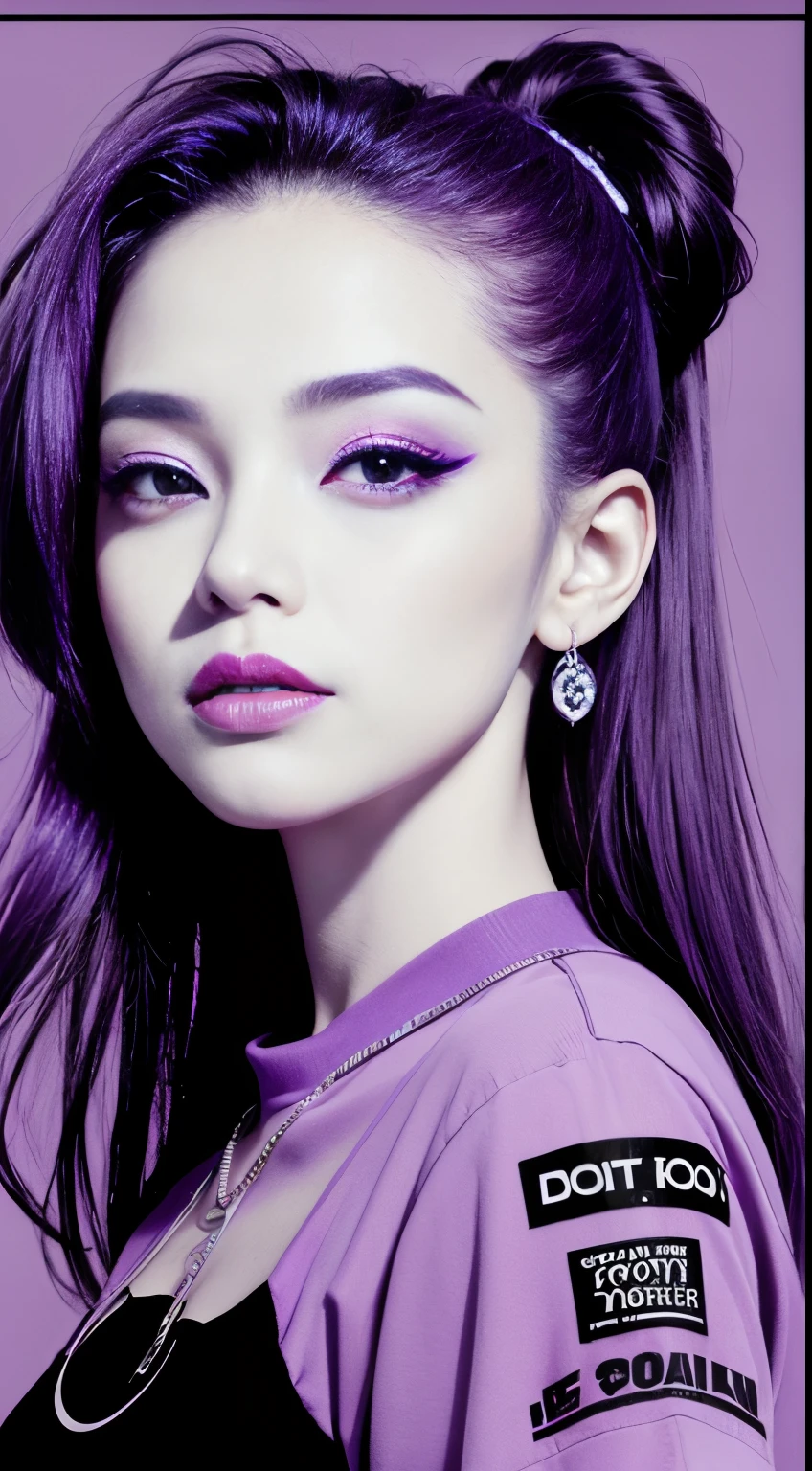 1girl, photo of ariana standing in a purple dress, (purple hair:1.5) and (straigh:1.5) hair, best quality,(detailed face:1.4), (looking at viewer:1.4), shiny skin ,low angle,