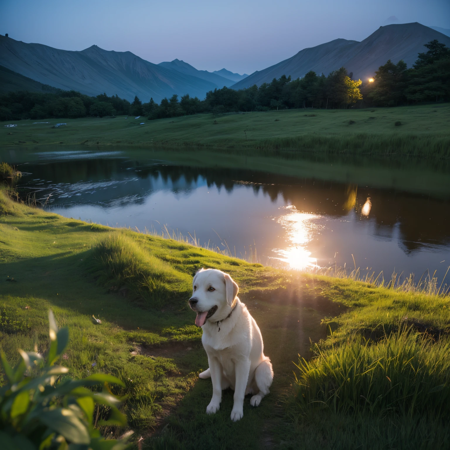 The one in the moonlit night is Labrador，Leakage throughout the body，being in the grassland。