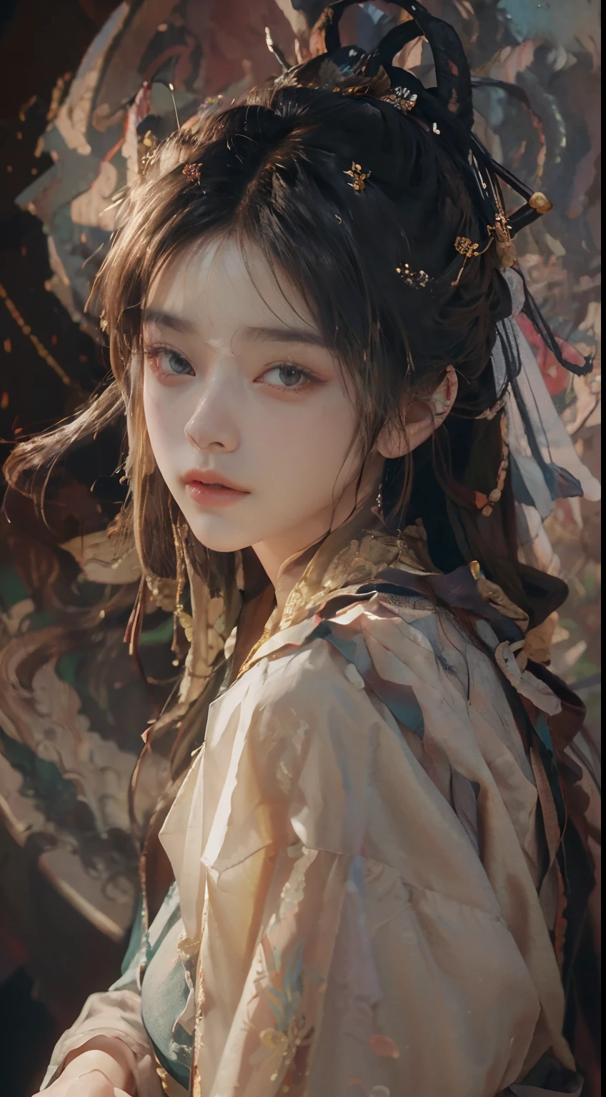 ((Best quality)), ((masterpiece)), (highly detailed:1.3), 3D, beautiful, samurai woman with long black hair, black clothes looking at camera, 8K, realistic, ultra masterpiece, dinamic style, dinamic pose