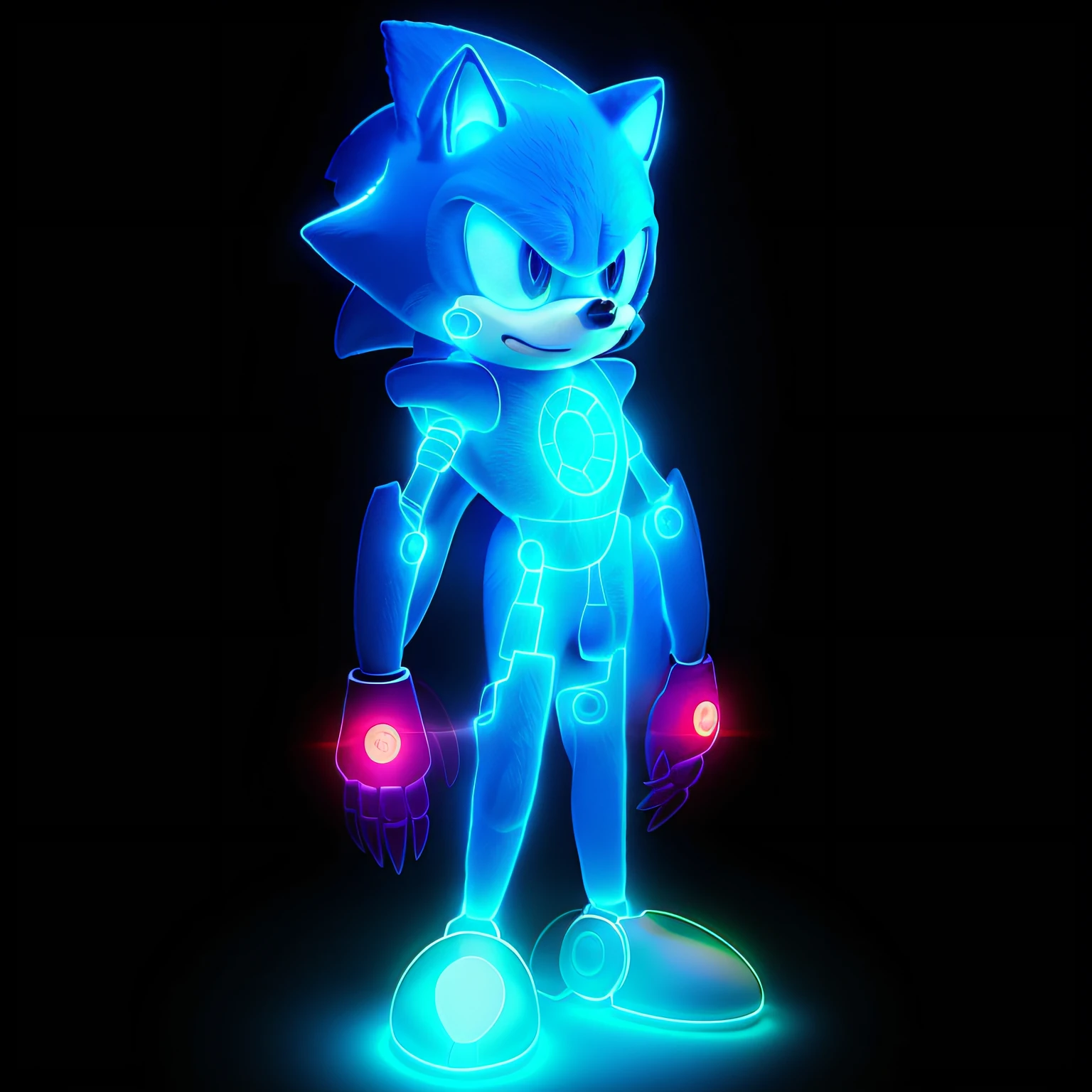 high high quality，Sonic，glowing light eyes，sense of science and technology，3D，