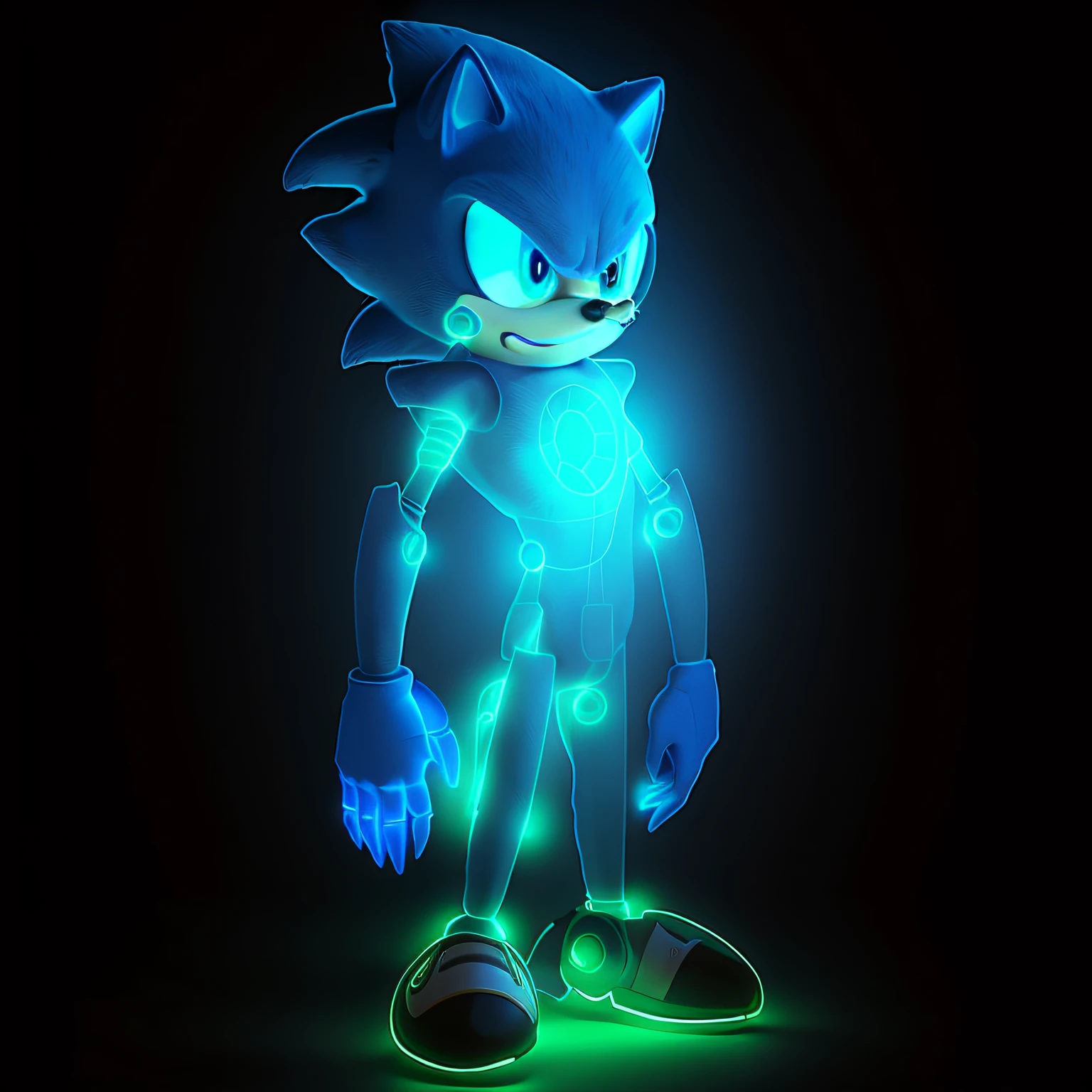 high high quality，Sonic，glowing light eyes，sense of science and technology，3D，