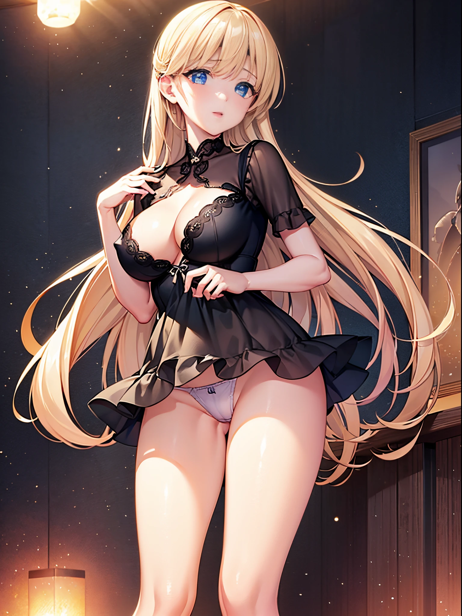 1girl in, lightsmile, Shiny skin, Best Quality, masutepiece, (Game CG:1.4), NSFW, Detailed beautiful face and eyes,爆乳、Lingerie with a small area, sailorvenus, I could feel the battle, Serious, Cowboy Shot、large full breasts、Full Moon Night、starrysky、((Best Quality)), (Ultra-detailed), (extremely detailed CG unified 8k wallpaper), Highly detailed, High-definition raw color photos, Professional Photography, ((Beautiful big breasts)), Amazing face and eyes, (Uniform with open chest), (See-through panties:1.2),、、 giantess art, a macro giantess, highly detailed giantess shot, giantess shot,, highly detailed giantess shot, , bottom shot, turned around、Hide the nipples with your hands