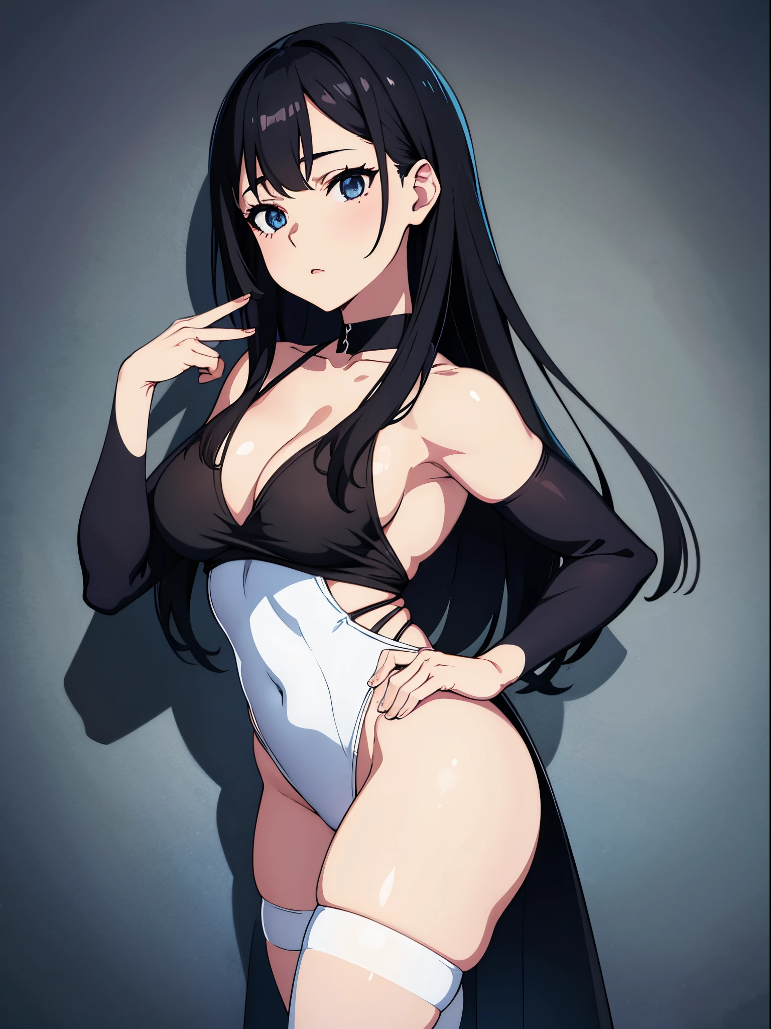 A woman wearing a white backless dress，He wears black stockings on his legs，Exposing the abdomen，The figure is good，The head is not ，The is very detailed，[ 4K realism ]!!, [ 4K realism ]!!!, [ 4K digital art ]!!, Realistic shadow perfect body, realisticlying!!!!!!! art-style, photorealistic anime, by Shitao, Popular topics on cgstation, Casual pose, realistic anime 3D style