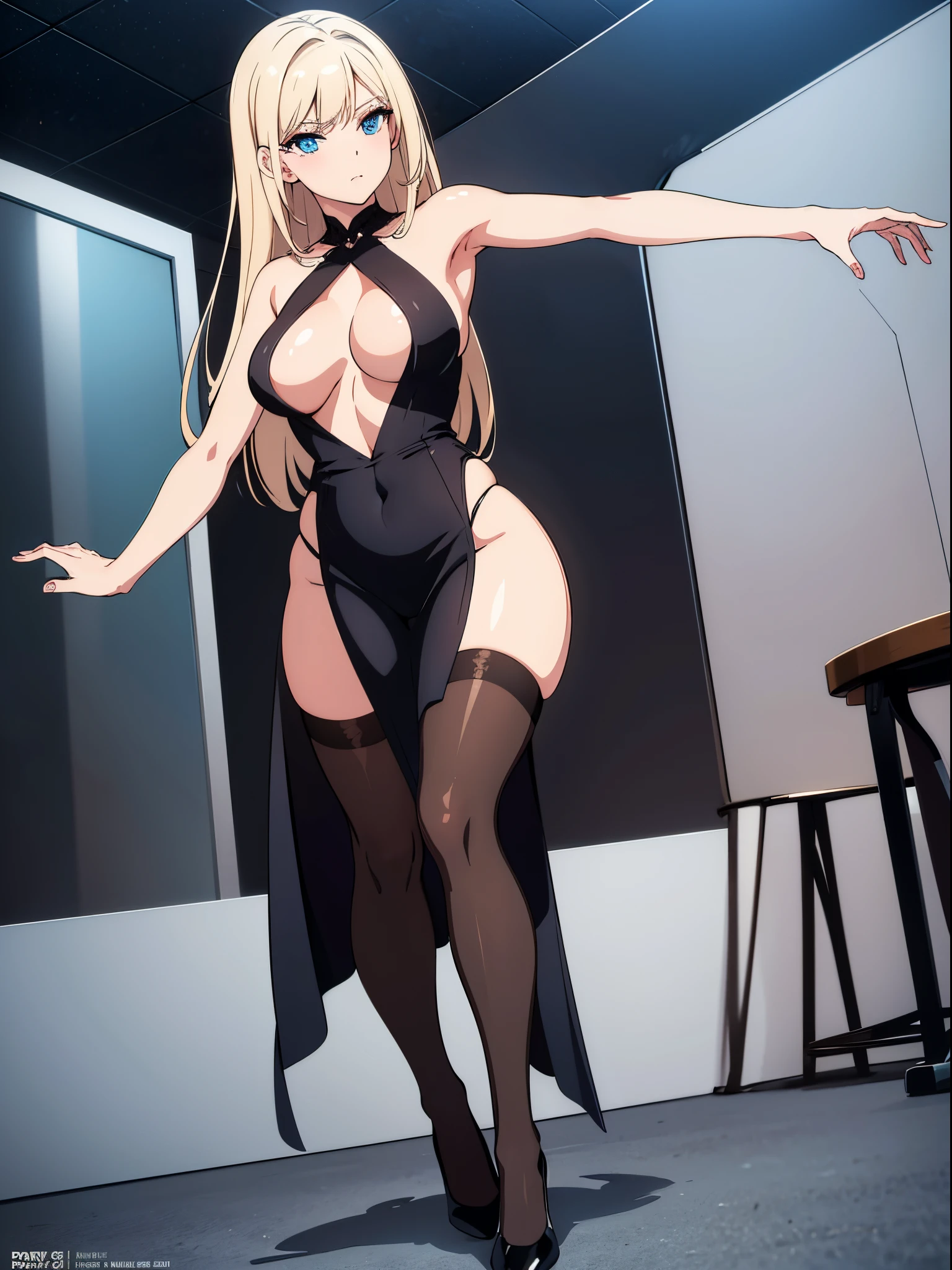A woman wearing a white backless dress，He wears black stockings on his legs，Exposing the abdomen，The figure is good，The is very detailed，[ 4K realism ]!!, [ 4K realism ]!!!, [ 4K digital art ]!!, Realistic shadow perfect body, realisticlying!!!!!!! art-style, photorealistic anime, by Shitao, Popular topics on cgstation, Casual pose, realistic anime 3D style