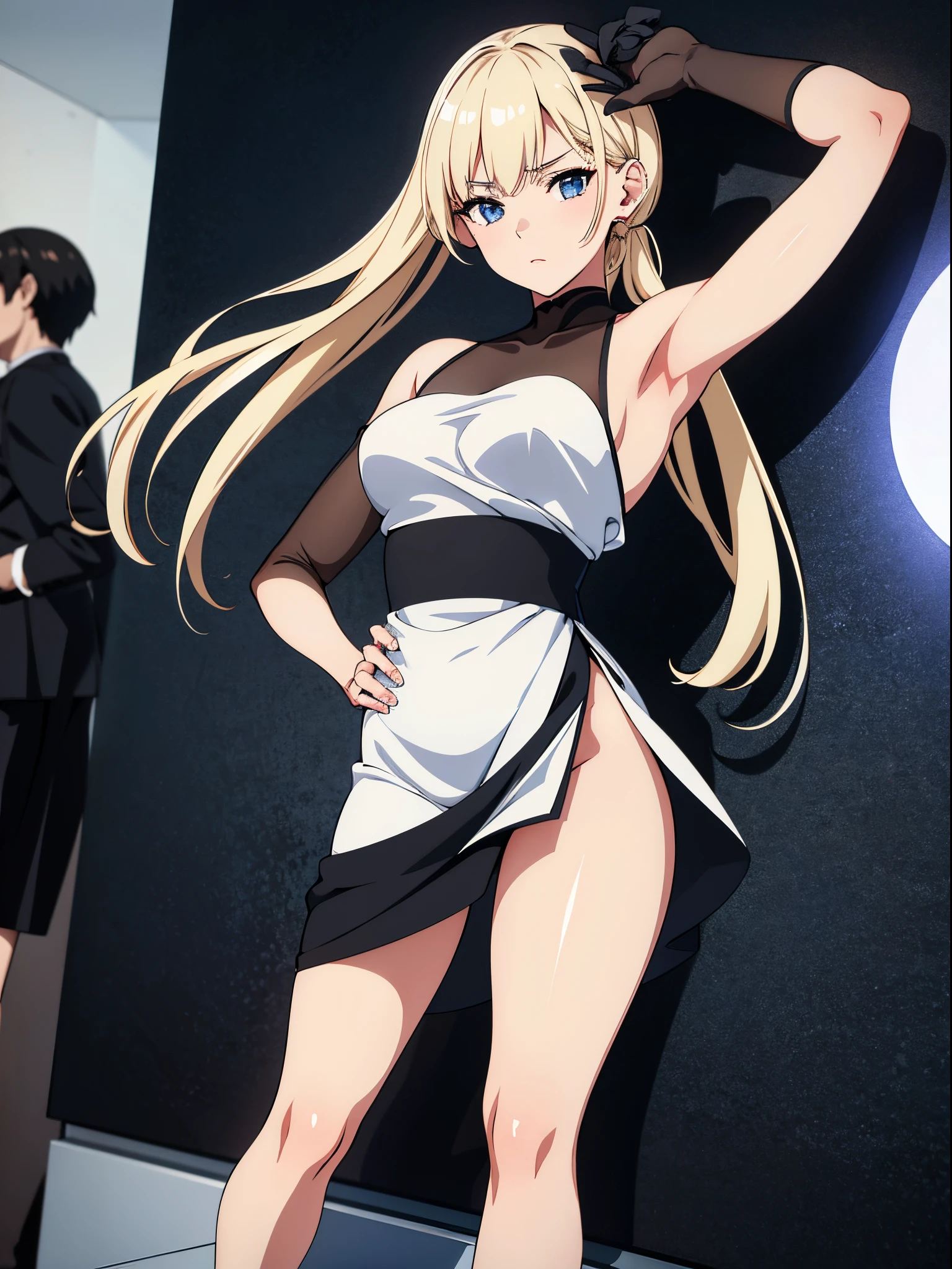 A woman wearing a white backless dress，He wears black stockings on his legs，The figure is good，The is very detailed，[ 4K realism ]!!, [ 4K realism ]!!!, [ 4K digital art ]!!, Realistic shadow perfect body, realisticlying!!!!!!! art-style, photorealistic anime, by Shitao, Popular topics on cgstation, Casual pose, realistic anime 3D style