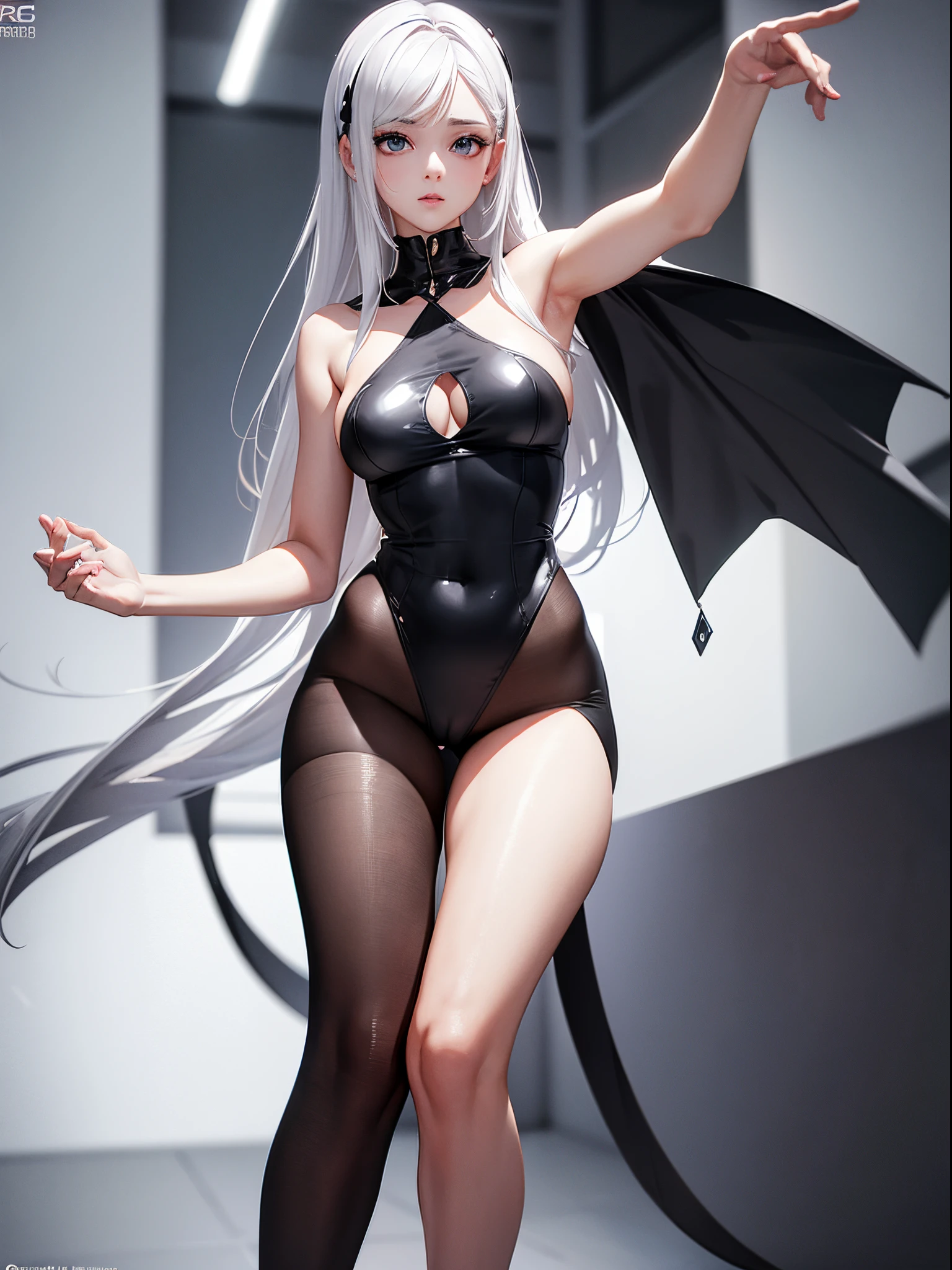 A woman wearing a white backless dress，He wears black stockings on his legs，Exposing the abdomen，The figure is good，The head is not exposed，The is very detailed，[ 4K realism ]!!, [ 4K realism ]!!!, [ 4K digital art ]!!, Realistic shadow perfect body, realisticlying!!!!!!! art-style, photorealistic anime, by Shitao, Popular topics on cgstation, Casual pose, realistic anime 3D style