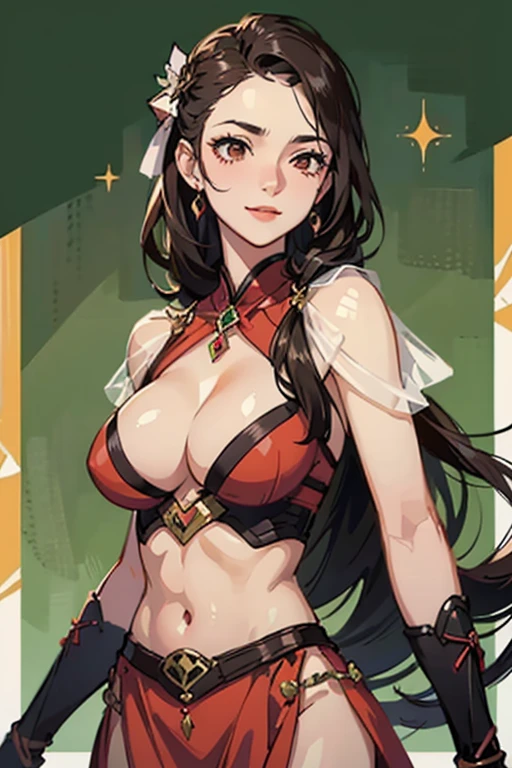 Best quality, action pose, masterpiece, Beautiful sexy cool tall, slim, fit woman, wearing fancy red sequin party dress, athletic body, busty, intricate and highly detailed, cleavage, long hair, busty beautiful woman, body chain, jewelry, closed smile, Sakura background, exposed midriff