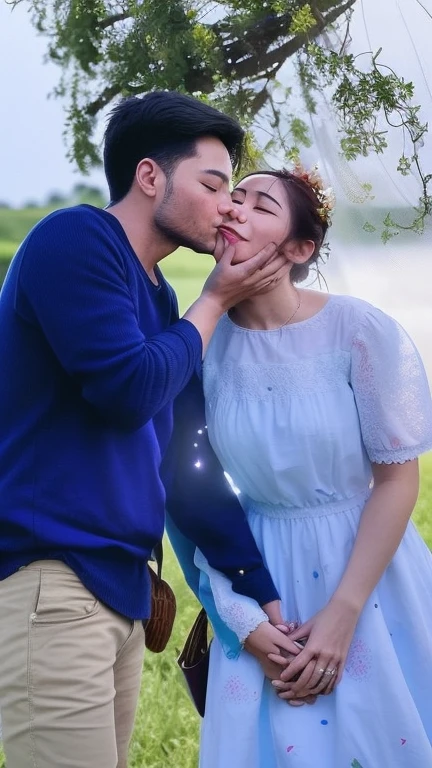 araffes a man and a woman are kissing in a field, kissing together cutely, lovely couple, couple pose, facebook post, lovely kiss, profile image, couple, profile pic, kissing, couple kissing, happy couple, profile picture, kisses are wordless spells, candid picture, high quality upload, aww, exclusive, ❤🔥🍄🌪