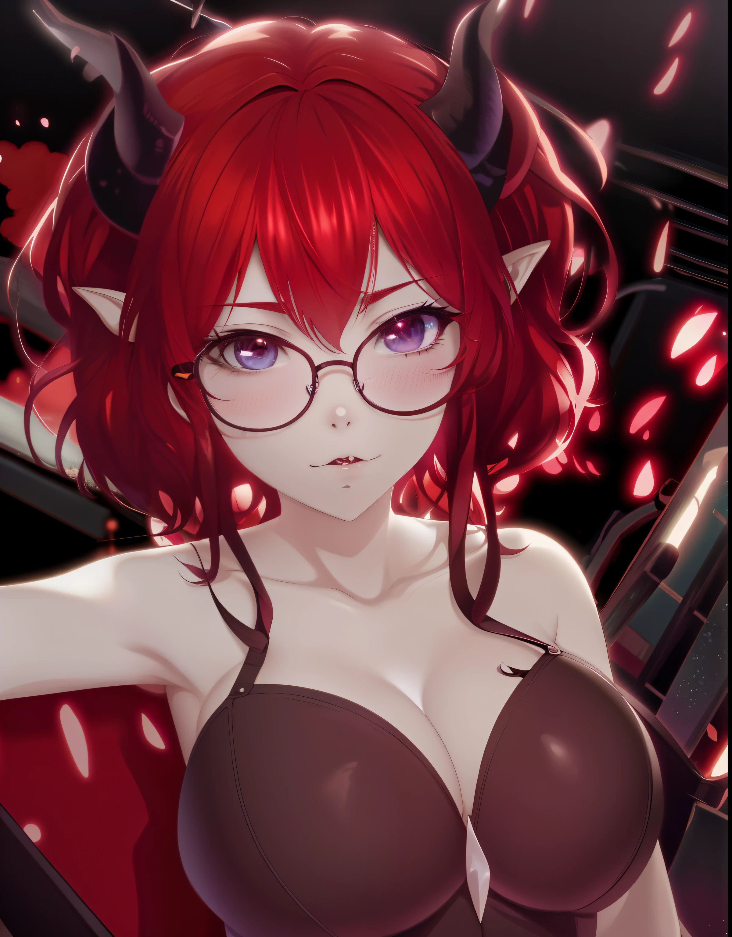 Anime girl with horns and glasses posing for a photo, anime sedutora, menina demon, Succubus bonito, Persona 5 Estilo Arte wlop, Succubus em vestido curto apertado, Succubus no retrato do vestido de sol, arte de anime digital detalhada, Demon girl, portrait of demon girl, anime moe artstyle, Kawacy, mulher bonita sedutora do anime, succubus