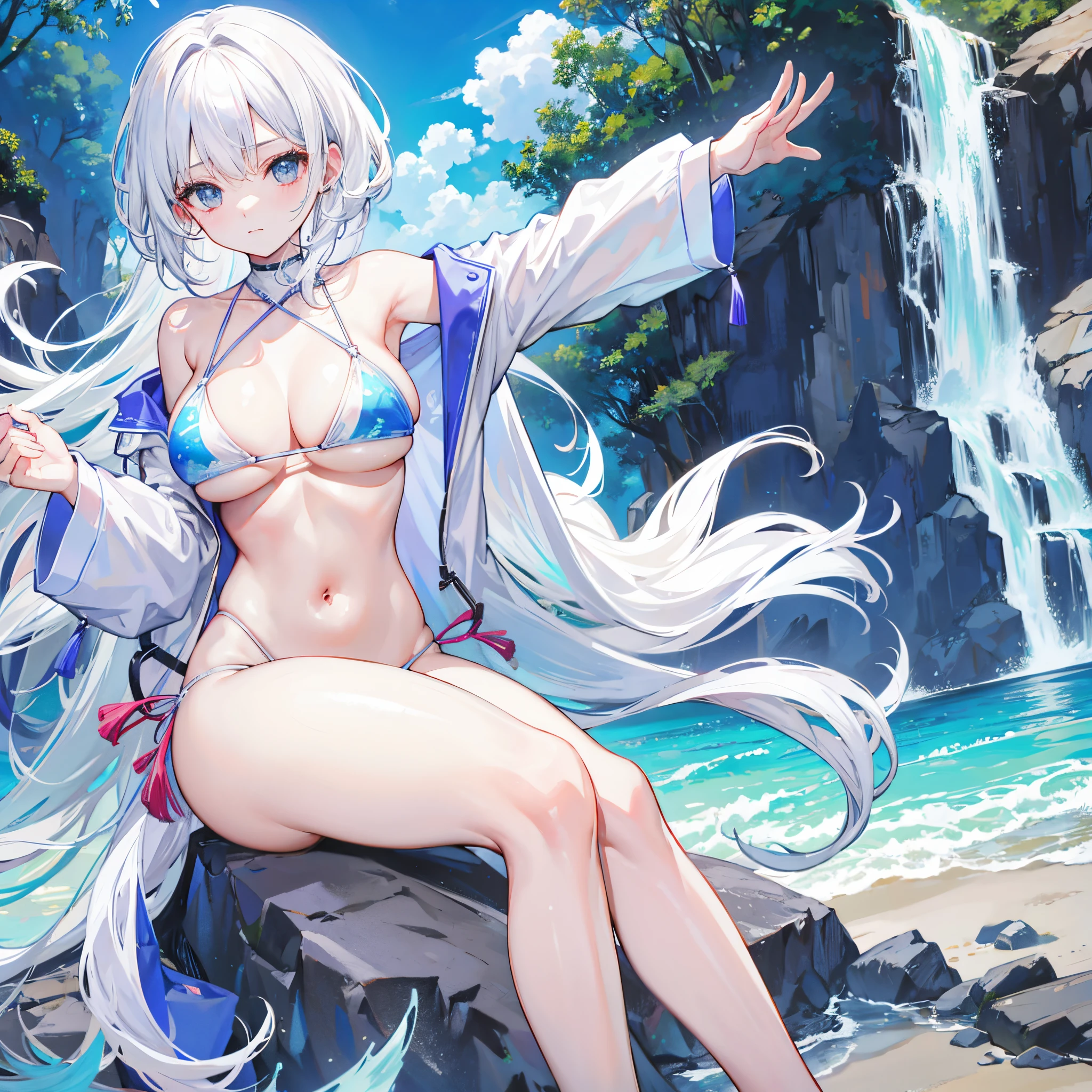 white hair、The bikini