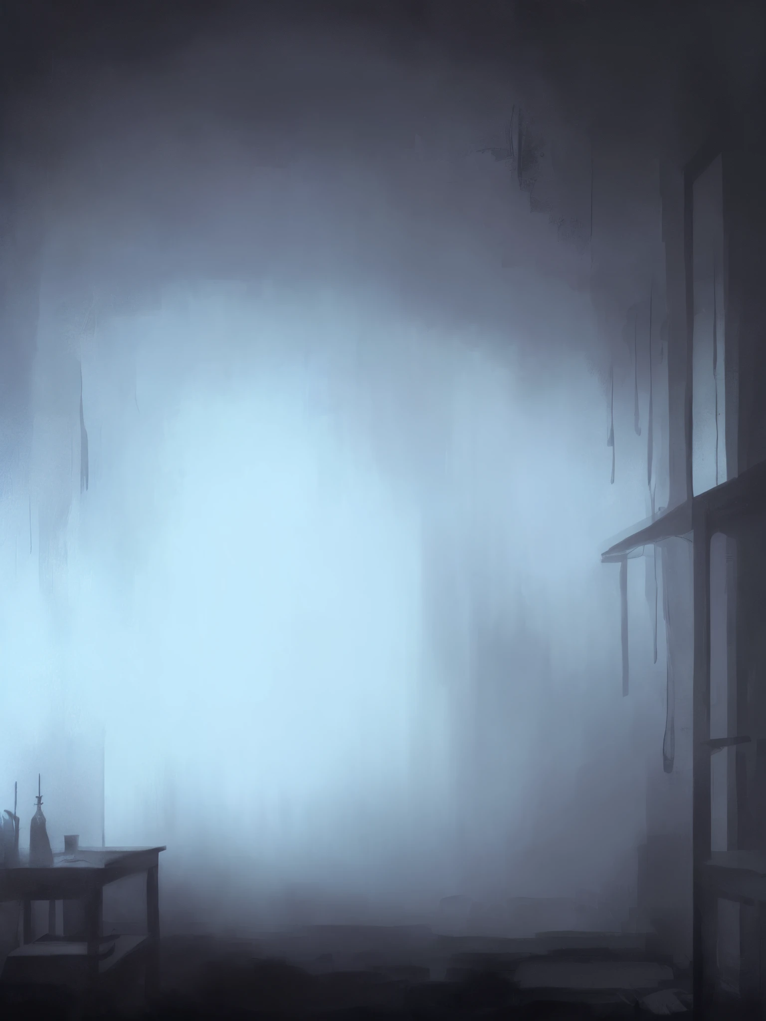 There is a picture of the room，There are a lot of books in it, Atmospheric. digitial painting, hard light digital painting, Speed painting, speedpainting, speedpainting, Dull atmosphere, interior background art, foggy room, dramatic lights. concept-art, random background scene, abstract environment, #1 digital painting ever, # 1 digital painting ever