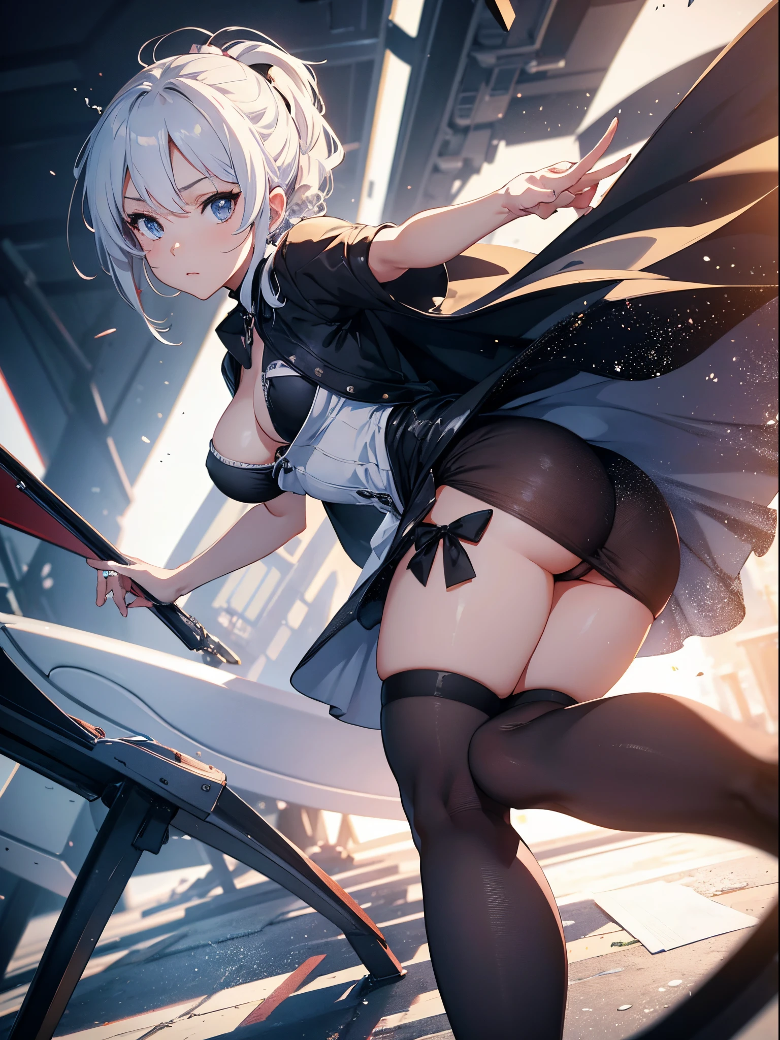 A woman wearing a white backless dress，He wears black stockings on his legs，Exposing the abdomen，The figure is good，The head is not exposed，The is very detailed[ 4K realism ]!!, [ 4K realism ]!!!, [ 4K digital art ]!!, Realistic shadow perfect body, realisticlying!!!!!!! art-style, photorealistic anime, by Shitao, Popular topics on cgstation, Casual pose, realistic anime 3D style