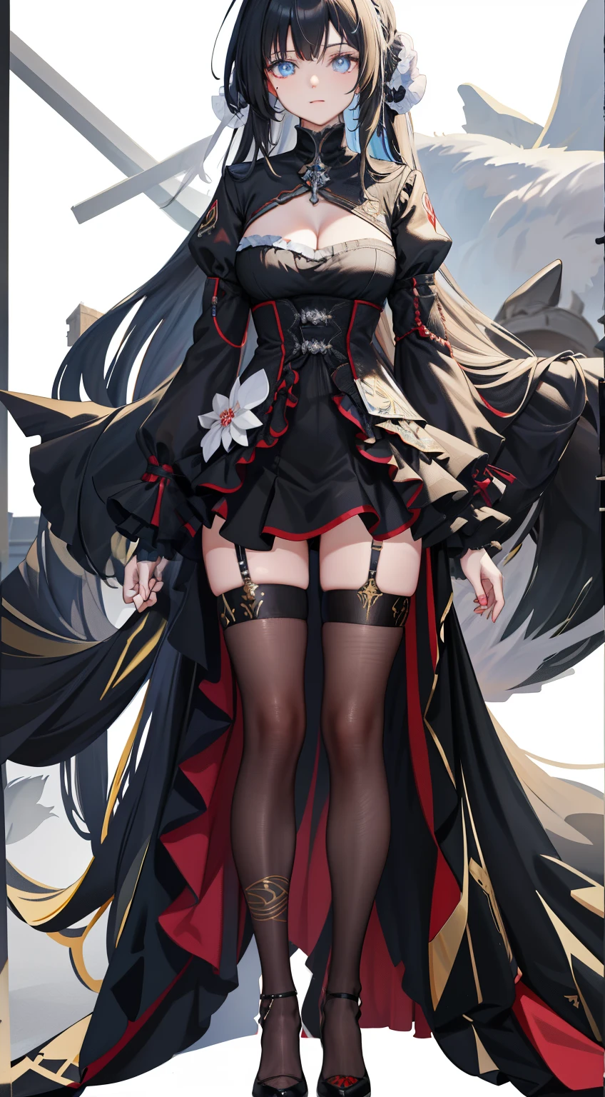 Anime character with long hair and blue eyes standing in front of white background, Starting from the night of the ark, from the girl, azur lane style, Translucent fluid flowing from the《Azure route》videogame, 《Azure route》The character, Detailed pubic hair. Girl Front, Popular topics on artstation pixiv, M4 Sopmod II Girls Frontline, Kushatkrenz Key Artistic Women, anime goddess