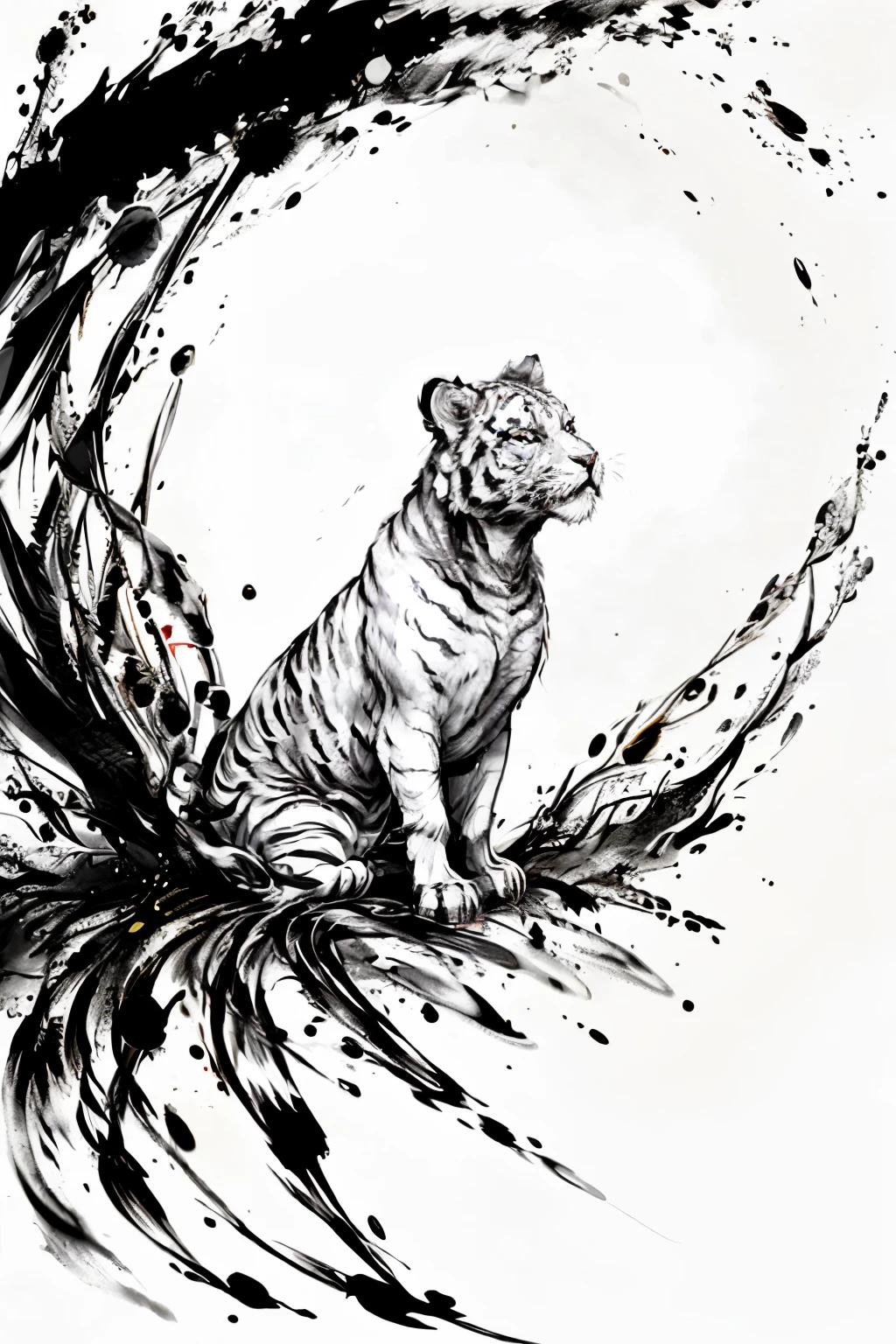the white tiger, sunraise, Splash ink,A mixture of ink and white tiger, blasts,
tmasterpiece,top-quality,Best quality,offcial art,Beautiful and beautiful,