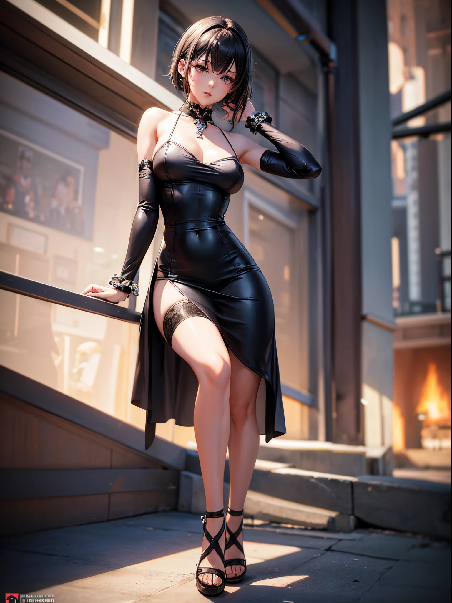 A woman wearing a white backless dress，He wears black stockings on his legs，Exposing the abdomen，The figure is good，The head is not exposed，The is very detailed[ 4K realism ]!!, [ 4K realism ]!!!, [ 4K digital art ]!!, Realistic shadow perfect body, realisticlying!!!!!!! art-style, photorealistic anime, by Shitao, Popular topics on cgstation, Casual pose, realistic anime 3D style