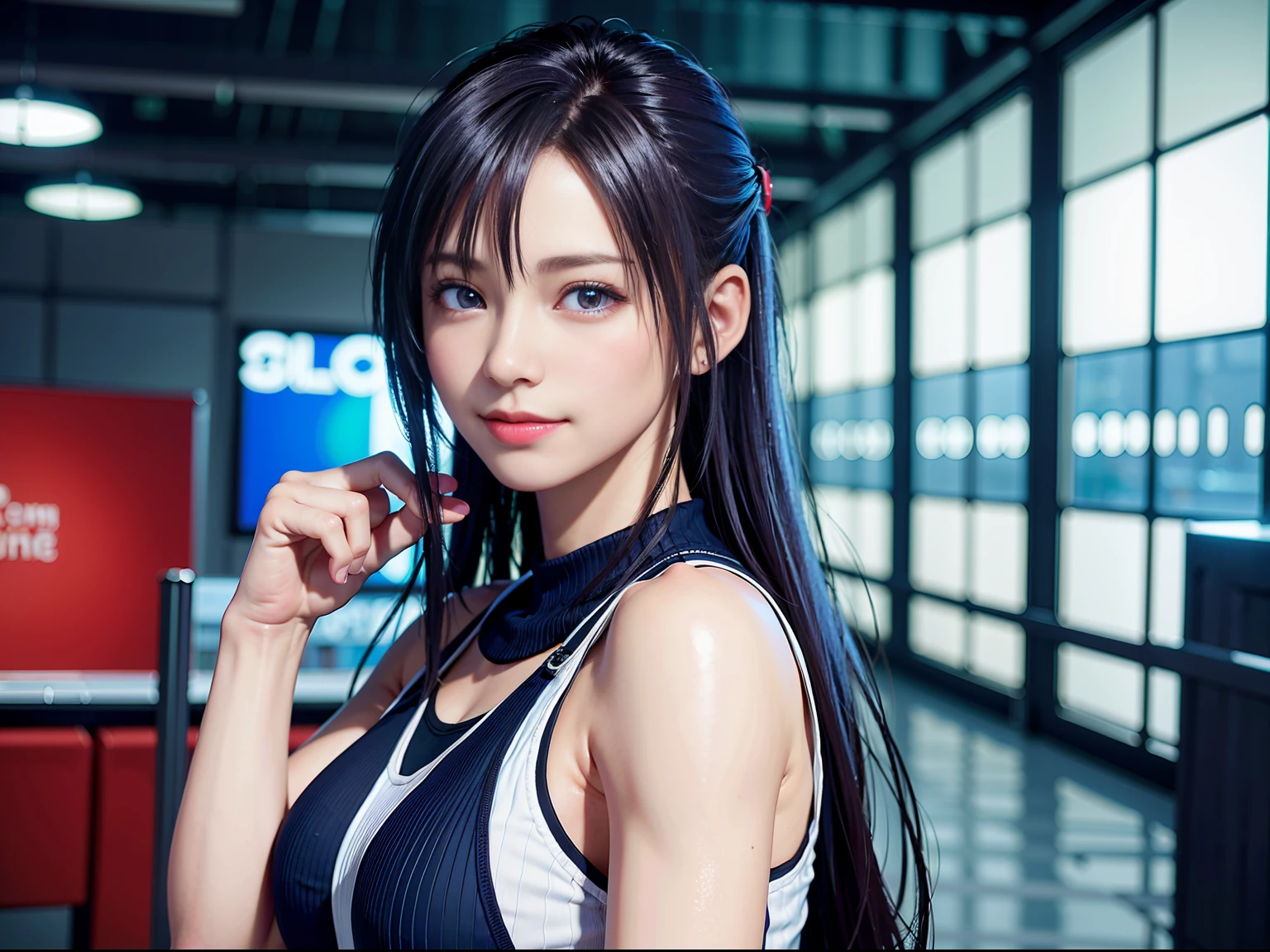 (8k, RAW photo, best quality, masterpiece:1.2), (realistic, photo-realistic:1.37),1 girl,cute, light smile,blue eyes, (solo),detailed faceponytail, dramatic angle,
,office,looking at viewer,pov,cyberpunk,
