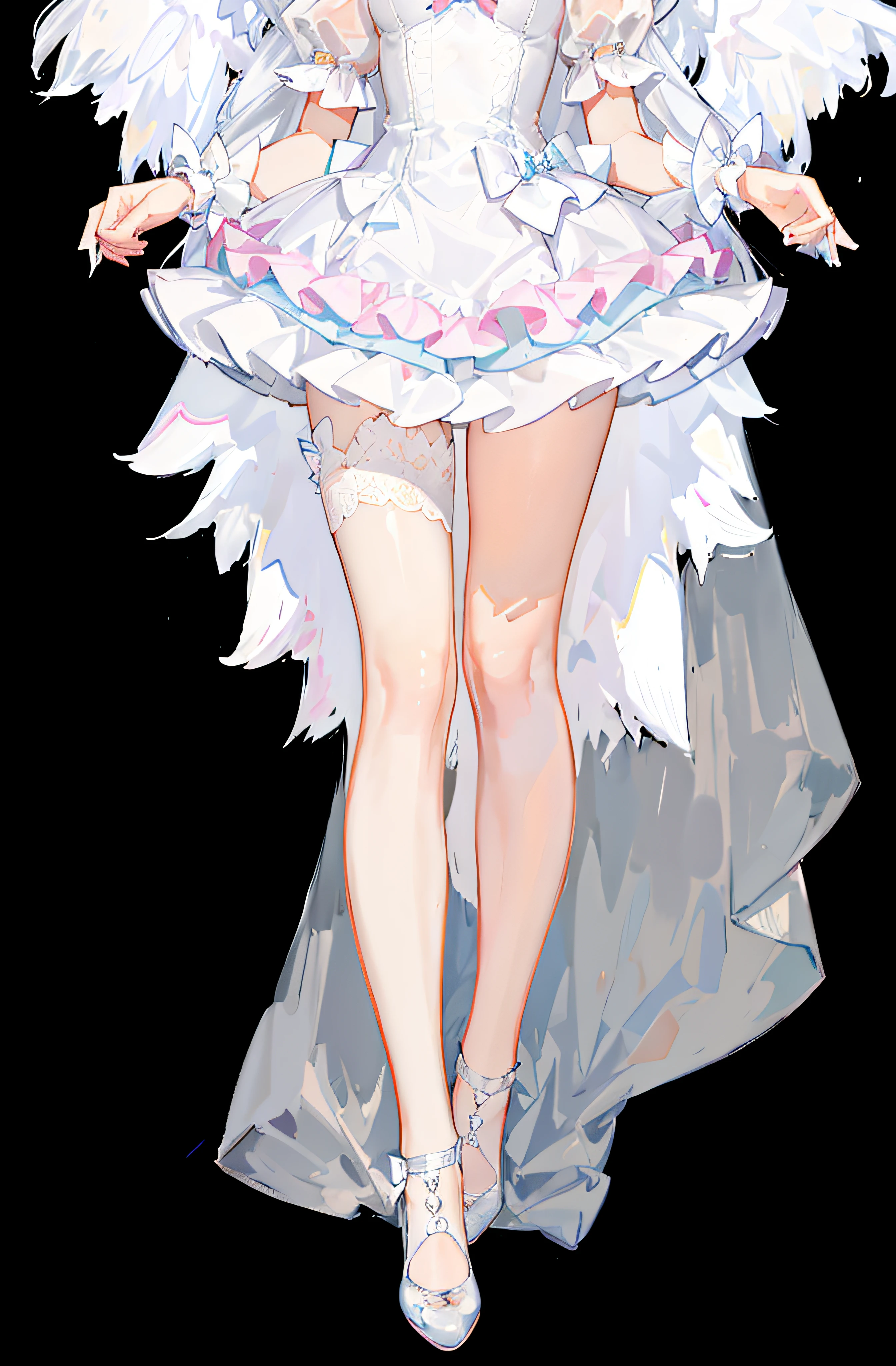 Anime girl wearing white dress with wings and pink dress, full body adoptable, !!full-body portraits!!, short full body portrait!, Full body lesbian!, style of magical girl, clear outfit design, pathological complexity, Full body lesbian!!, Full body and clothing, Full Body Committee, in dress, Anime Barbie wearing white stockings,detail-rich,Hard,Pink cute,Lolikirt
