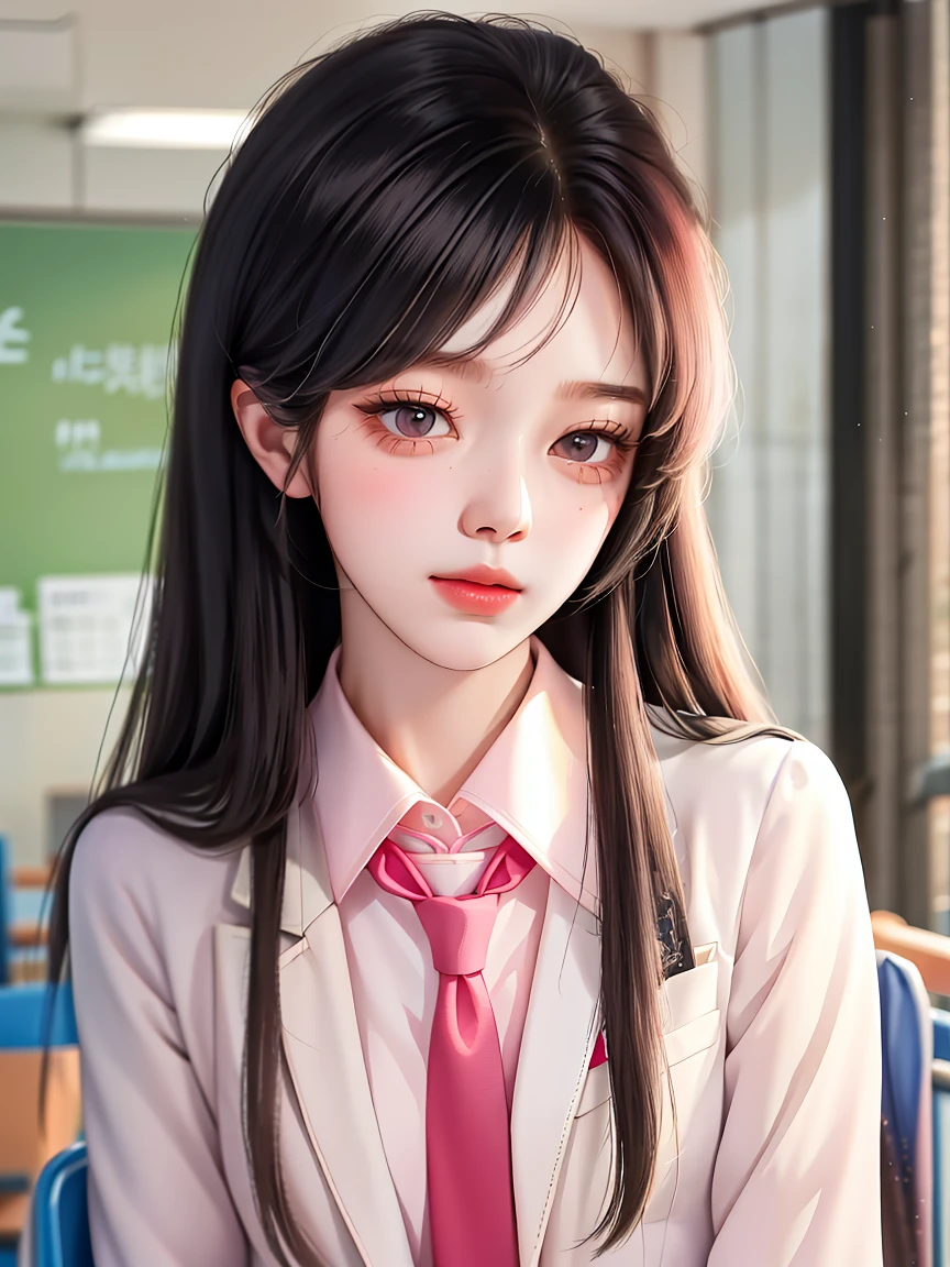 Wearing a pink dress、Allard woman in white shirt and gray jacket, in school uniform, ulzzangs, Korean girl, cute female student, in school uniform, Beautiful Anime High School Girls, sakimichan, wearing a shirt with a tie, japanese girl school uniform, JK school uniform, Realistic schoolgirl, Surrealism female students