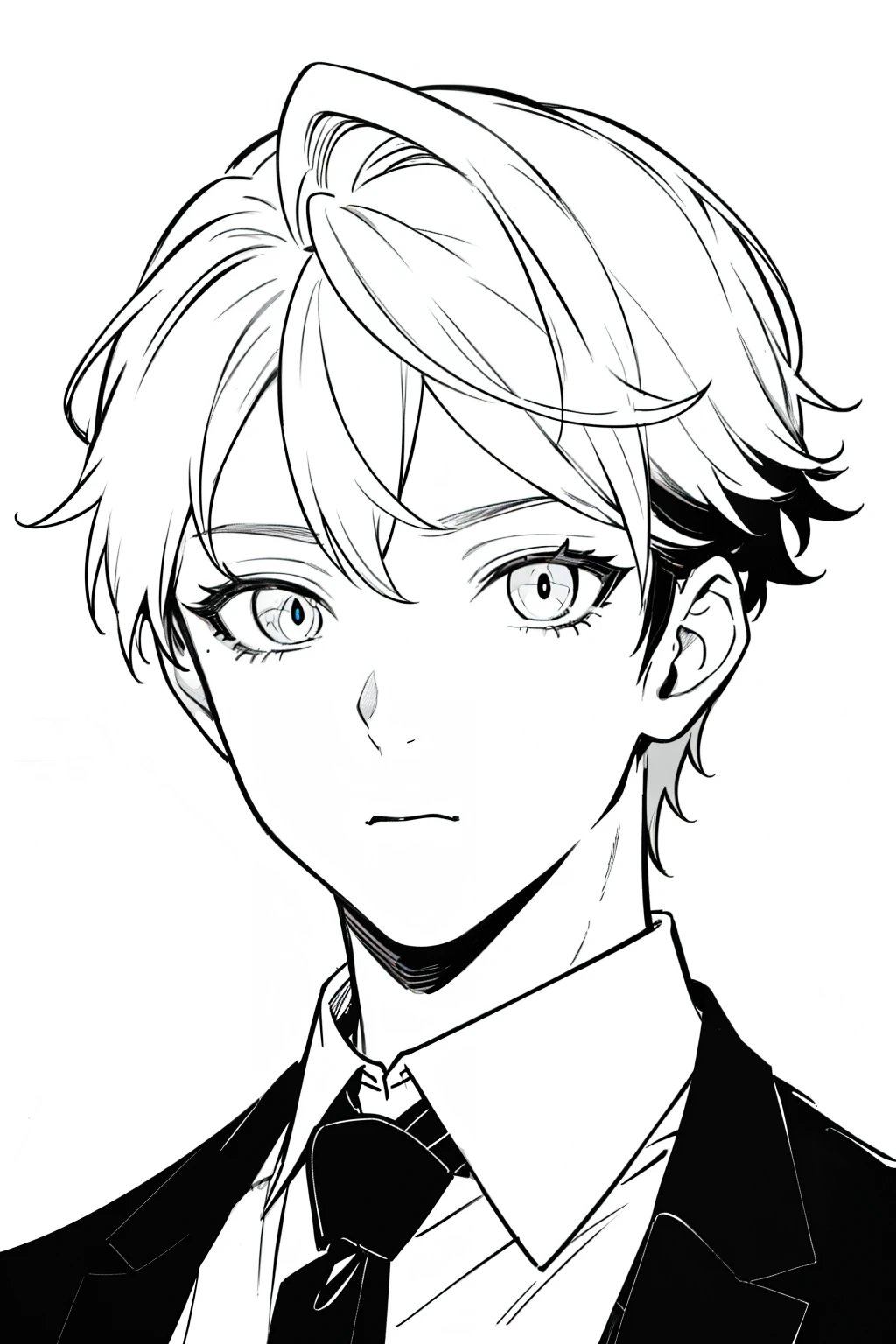 best quality, high resolution, clean background, high contrast, 1 femboy, close-up of the head, white background, clean line drawings, vibrant colors, beautiful face, male hairstyle, Sharp eyes, shirt, necktie,