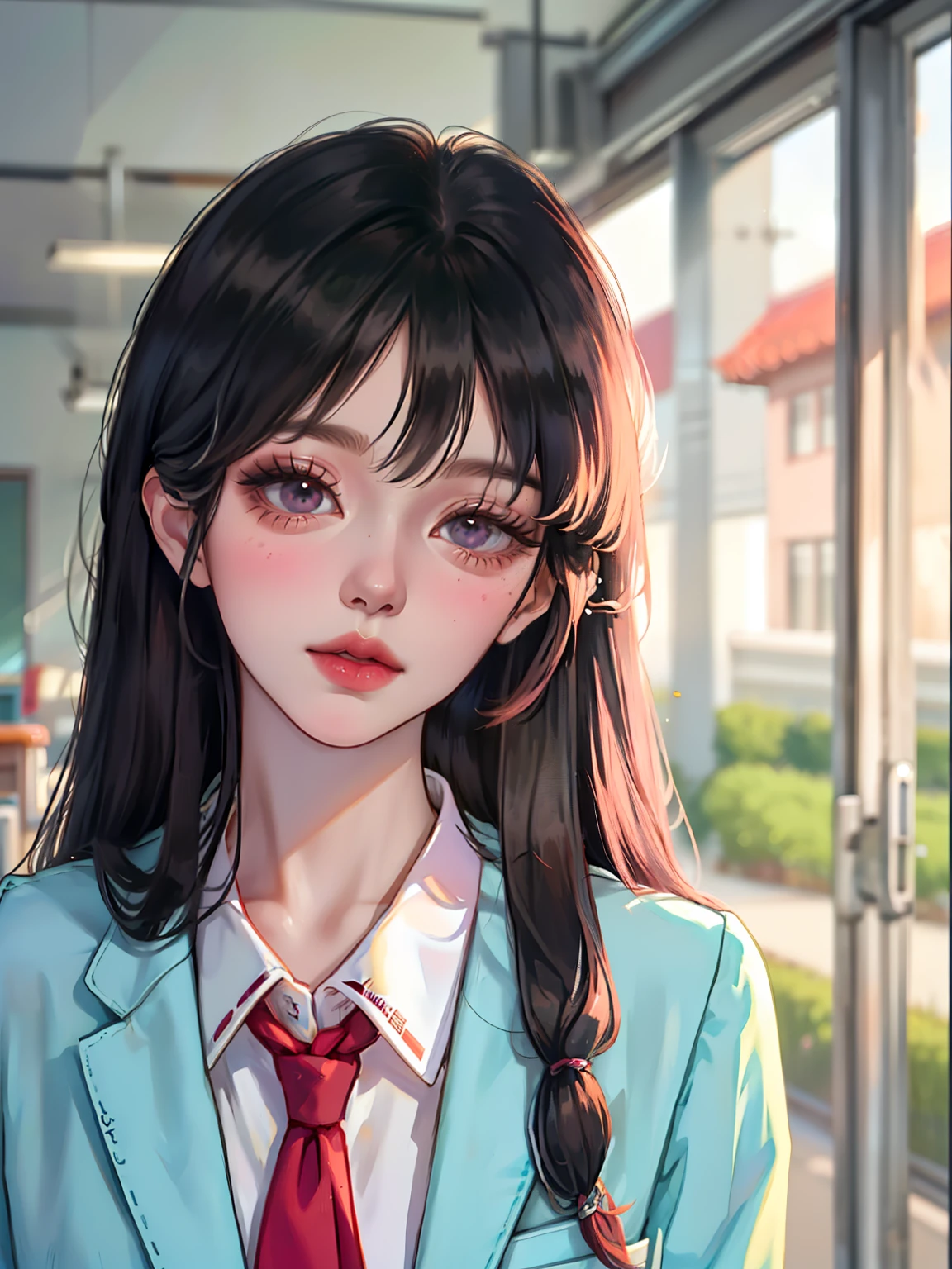 Wearing a pink dress、Allard woman in white shirt and gray jacket, in school uniform, ulzzangs, Korean girl, cute female student, in school uniform, Beautiful Anime High School Girls, sakimichan, wearing a shirt with a tie, japanese girl school uniform, JK school uniform, Realistic schoolgirl, Surrealism female students