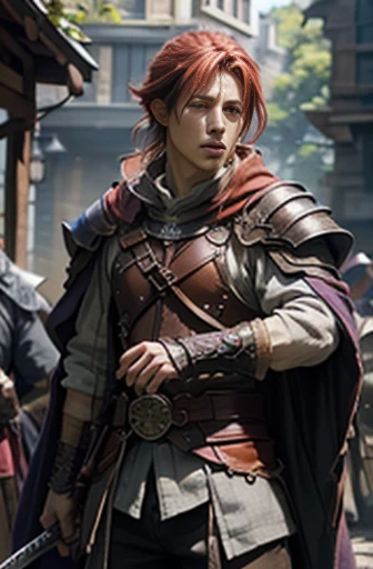 Handsome men 、Horn trimmed hair,RPG、redhair、Purple costume、The sword、swordsmen、Purple cloak