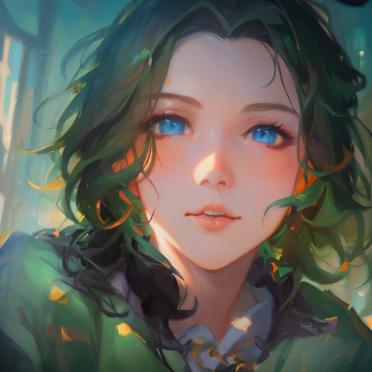 anime girl with blue eyes and a green jacket, artwork in the style of guweiz, kawaii realistic portrait, beautiful anime portrait, detailed portrait of anime girl, anime style portrait, stunning anime face portrait, 🤤 girl portrait, high quality portrait, cute portrait, anime character portrait, realistic anime artstyle, in the art style of bowater, digital anime illustration