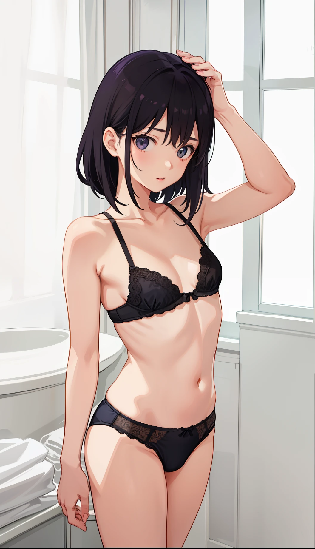 1girl in、AS-Adult、Underwear、Cute underwear、(small tits)Upper body portrait、