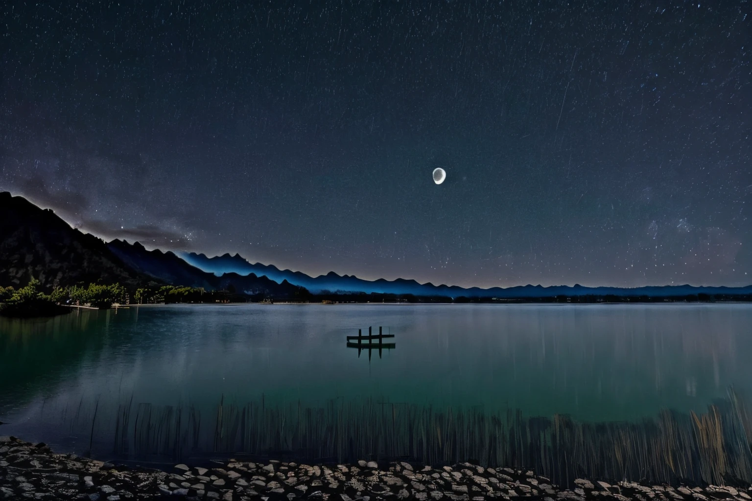 The moonlight on the lake reflects my figure，Followed me all the way to Shanxi。