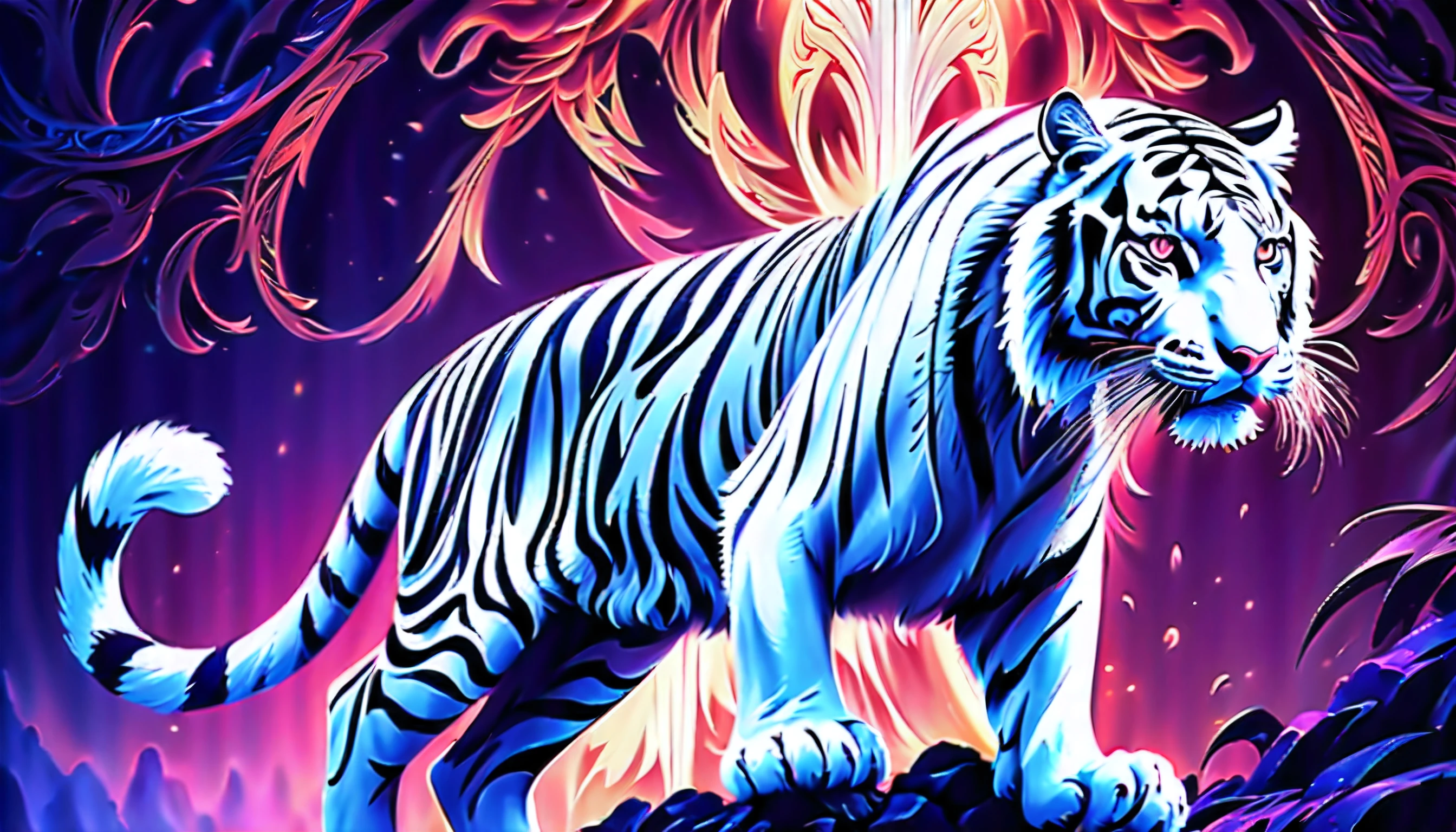 (((two fantasy creature characters of intricate detailed digital illustration:1.5))), (((a fierce with powerful white_tiger:1.3))), (((dark fantasy of epic detail illustration:1.3))), (((extremely intricate detail brushstrokes of chaos beauty phoenix background:1.4))), (large and slant up eyes:1.1), beauty glow eyes, cinematic angle with still, breathtaking beauty intricate detail, creative and interesting, intricate details and realistic 32k rendering, extremely intricate detailed, imagination breathtaking realm dark fantasy, enchanting of dark fantasy environment, stunning dark fantasy background, intricate details and flawless quality, high contrast masterpiece, delivering a visually stunning, dark fantasy and fantasia harmony, exquisite high-definition drawing, limitlessly high resolution, (sharp resolution:1.1), (((all captured in sharp focus:1.2))), (((rendered in stunning 32k resolution:1.3))), (((beautiful detail glow:1.3))), impeccable quality, (((highest quality:1.4))), highly quality, best quality, (((extremely insane detail:1.4))),