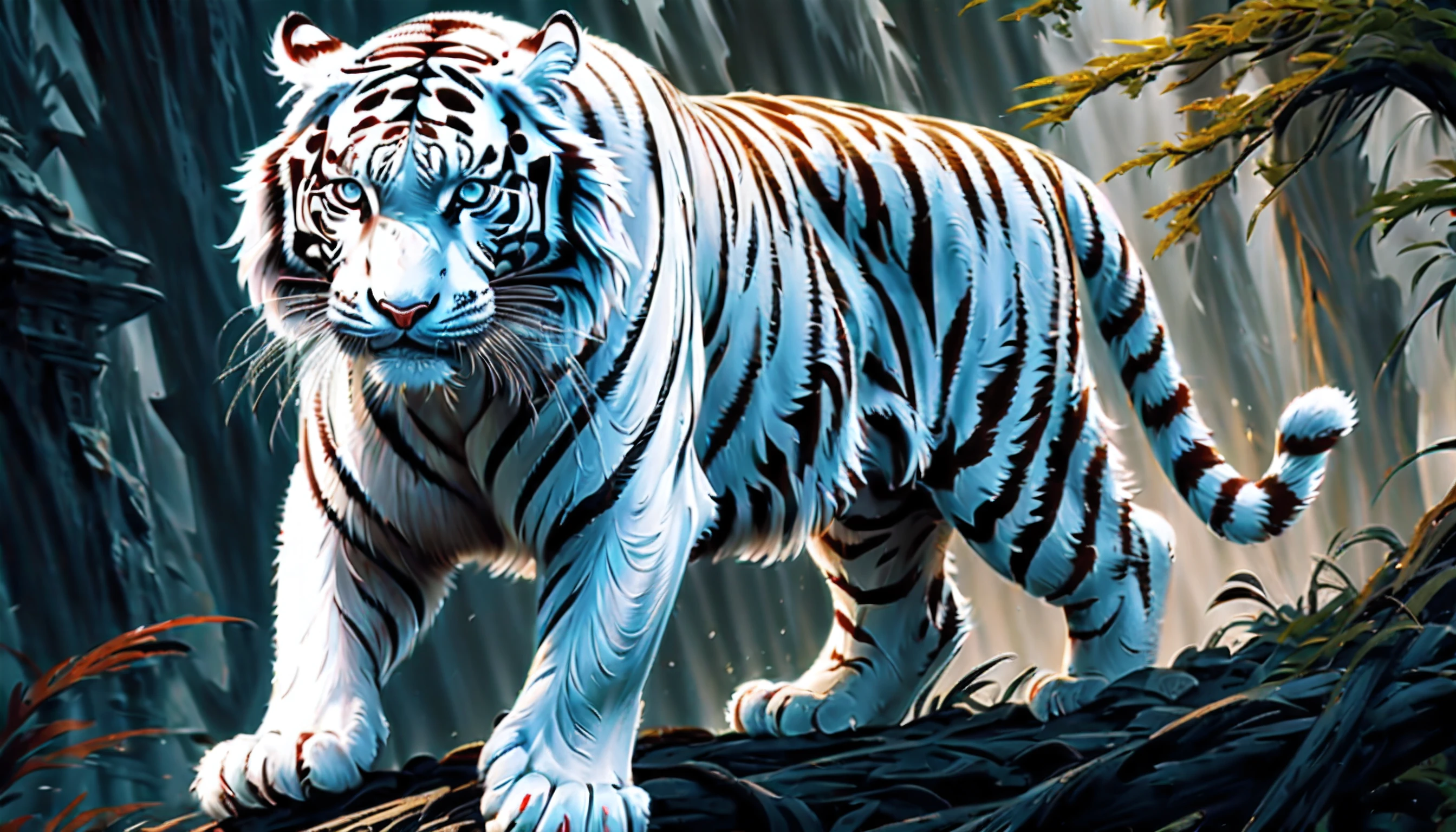 (((two fantasy creature characters of intricate detailed digital illustration:1.5))), (((a fierce with powerful white_tiger:1.3))), (((dark fantasy of epic detail illustration:1.3))), (((extremely intricate detail brushstrokes of chaos beauty phoenix:1.4))), (large and slant up eyes:1.1), beauty glow eyes, cinematic angle with still, breathtaking beauty intricate detail, creative and interesting, intricate details and realistic 32k rendering, extremely intricate detailed, imagination breathtaking realm dark fantasy, enchanting of dark fantasy environment, stunning dark fantasy atmosphere background, intricate details and flawless quality, high contrast masterpiece, delivering a visually stunning, dark fantasy and fantasia harmony, exquisite high-definition drawing, limitlessly high resolution, (sharp resolution:1.1), (((all captured in sharp focus:1.2))), (((rendered in stunning 32k resolution:1.3))), (((beautiful detail glow:1.3))), impeccable quality, (((highest quality:1.4))), highly quality, best quality, (((extremely insane detail:1.4))),