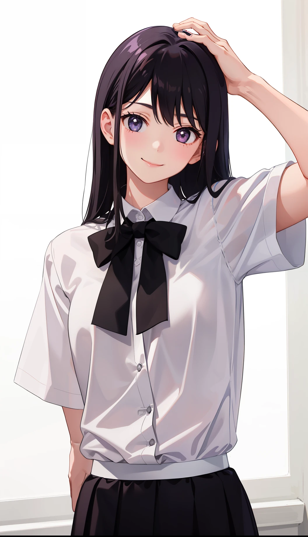 1girl in、AS-Adult、A smile、Light in the eyes、The shirt、Blouse、skirt by the、（small tits）Chilarism、movement、Upper body portrait、