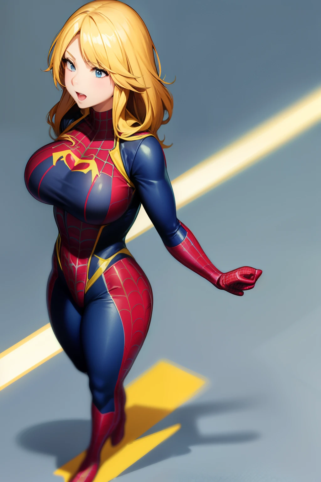 Cute girl , superhero , Tight fitting clothes, sexy body, sexy, yellow hair, Spider Man, full body