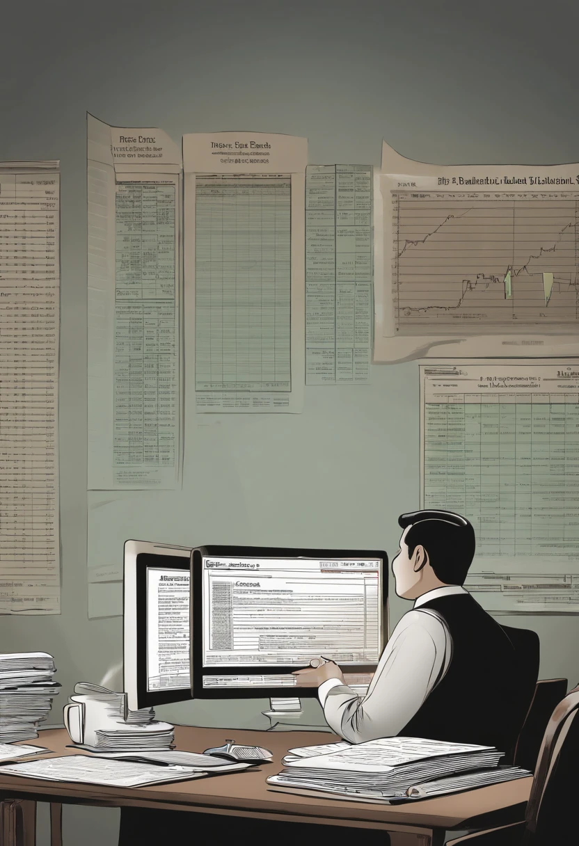 Imagine um guaxinim utilizando um terno elegantte, Wear a tie and hold a financial newspaper in your hand.. He sits in front of the computer., Follow the charts and numbers on the screen.. His face displayed concentration and determination as he analyzed and made investment decisions.. Around you, May contain symbols related to financial markets., such as stock charts or the stock exchange..It was a scene where the stock price skyrocketed.. In this picture, Including a cute character who is being targeted by someone named Ton Pin.. In addition, It shows the rapid increase in short selling and the cumulative effect.. A story that redefines stock investment. The downtrend is successful. Reading the newspaper, Tuk is looking at the balance sheet, Uad is ordering food, Eid turns on the computer, everyone is making investment decisions in the securities trading room by looking at stock graphs.