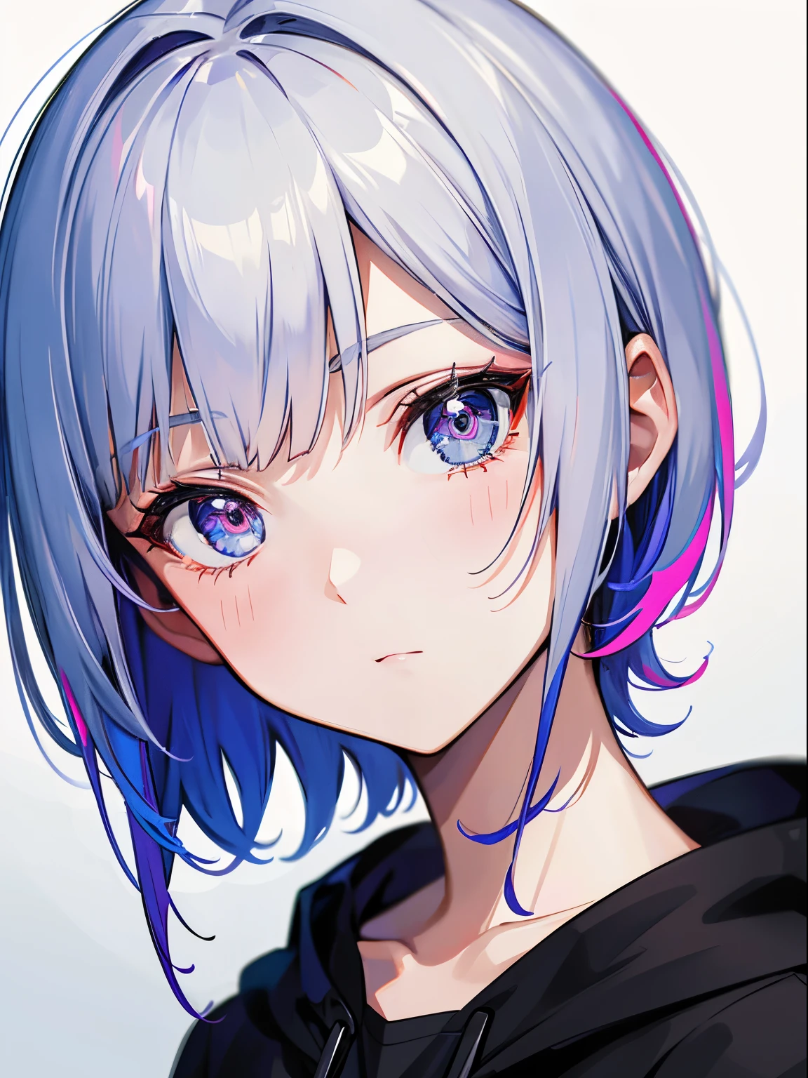Short hair girl, face detail, face close up, colorful eye,