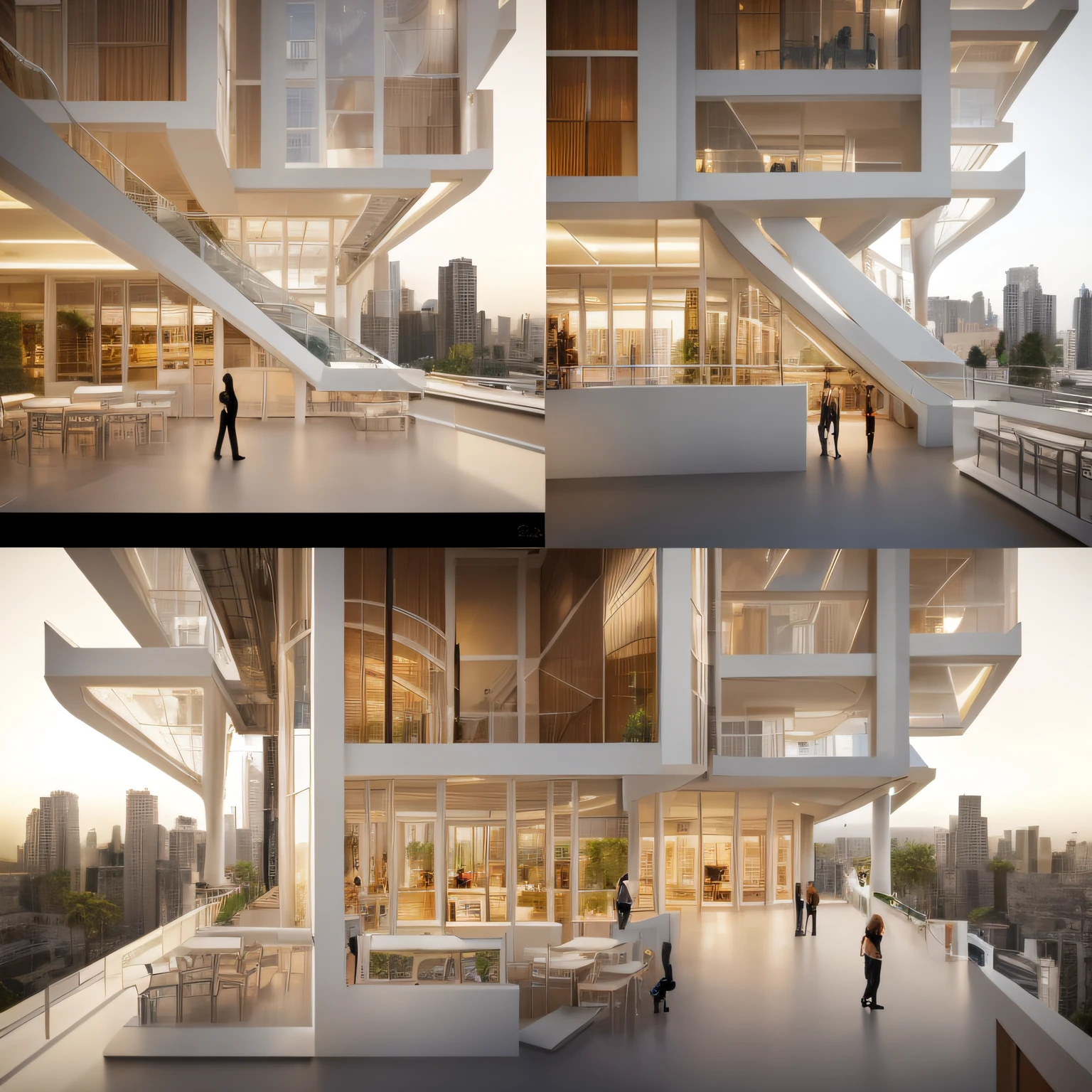 Close-up of a building with many windows and stairs, Realistic architecture, cinematic architectural scale, archviz, Highly detailed architecture, futuristic architecture concept, architectural concepts, archviz, building rendering, norman foster style, vincent callebaut, archviz, architectural concept, detailed futuristic architecture, building rendering, building rendering,cafe shop,