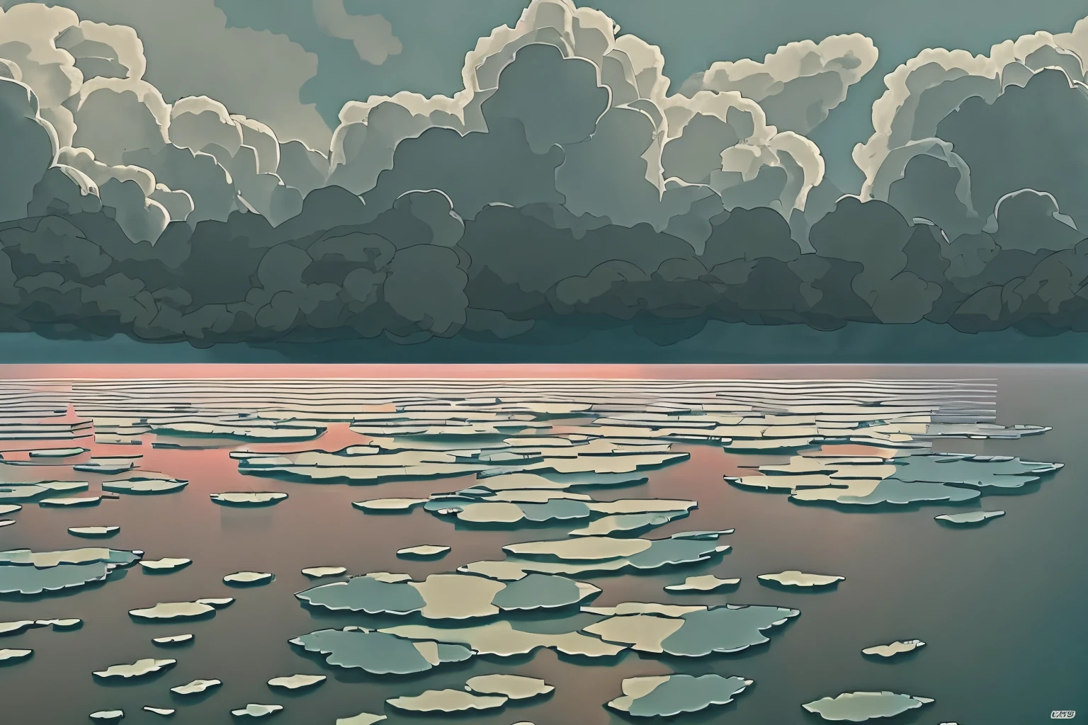 The clouds are dark,It was like it was going to rain;The water is rippling,puffs of smoke rose
