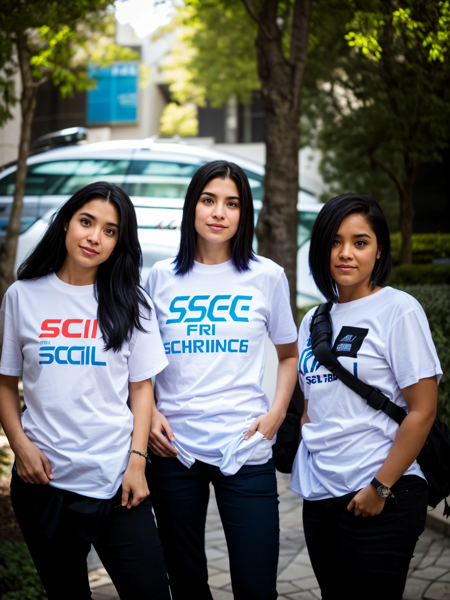 three women with t-shirts that say schl girl, Sci - F, sci-fi feminino, SSCI-FI, SSCI - FI, scientific fiction, sci - fi!!!, sci - fi!!, sci - fi!!!!, SC-FI, # sci - fi, Esqui - CI, garota, sci se, Sci-Fi themed