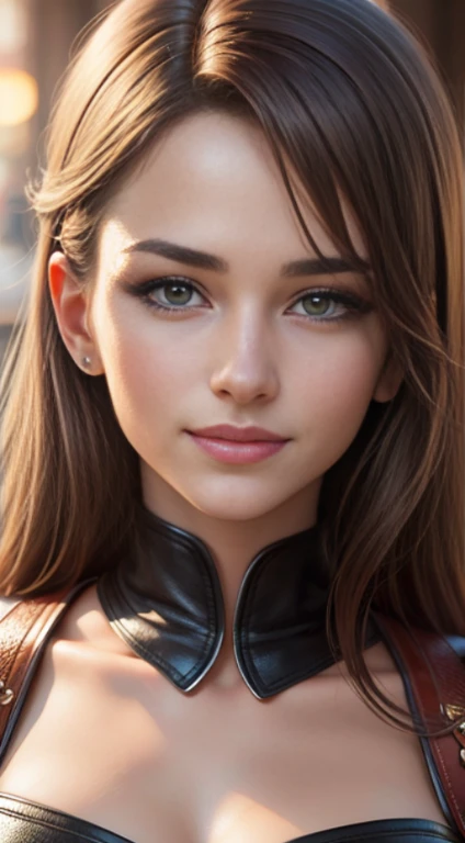 quality (photo realistic style, UHD, 16k, textured leather, hight resolution), a portrait of a beautiful woman, The perfect female face, ssmile