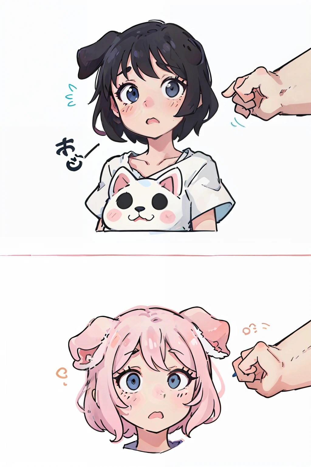 Cute pink puppy,Puppy ears,Various expressions,Write homework,adorable eyes,expressions,white backgrounid, illustration-nii 5-style cute, emoji as illustration set, with boold manga line style,
dynamic pose dark white,,f/64 groups,related characters,Old
Meme Kernel