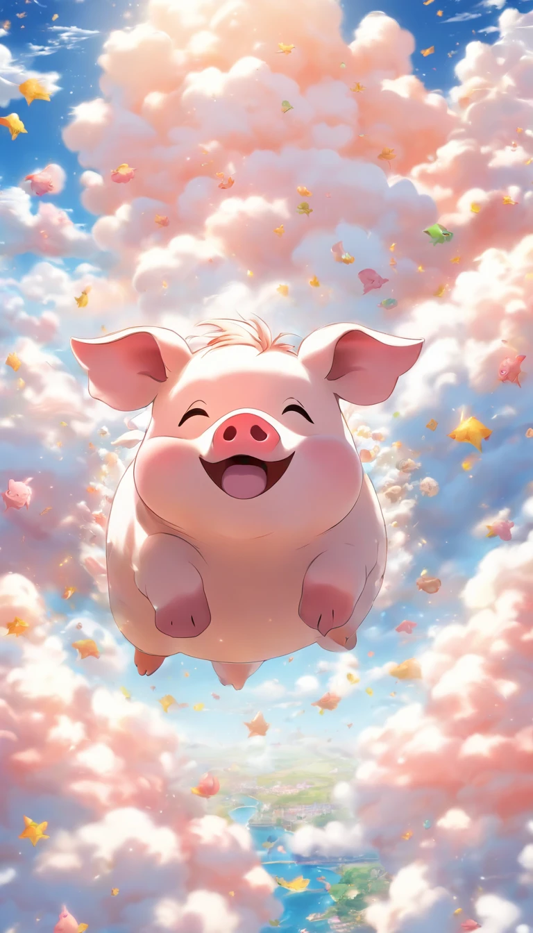 (Best quality,4K,high resolucion),(Realstic:1.37),Couleurs vives,mise au point nette,Rendu physique,Ultra-detailed,nuages faits cochon,great animation,ocean of nuages,cochon espiègle,Nuages moelleux,Nuages en forme de cochon,nuages blancs gonfles,cochon dans le ciel,sunny skies,Ciel bleu,Nuages blancs,cochon souriant,cochon joyeux