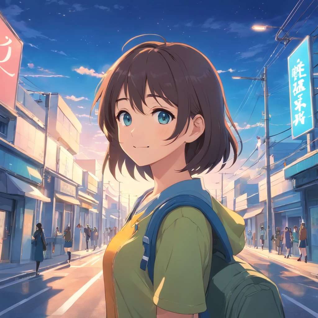 1girl、High school students、校服、schools、a smile、after school、jpn、blue-sky、