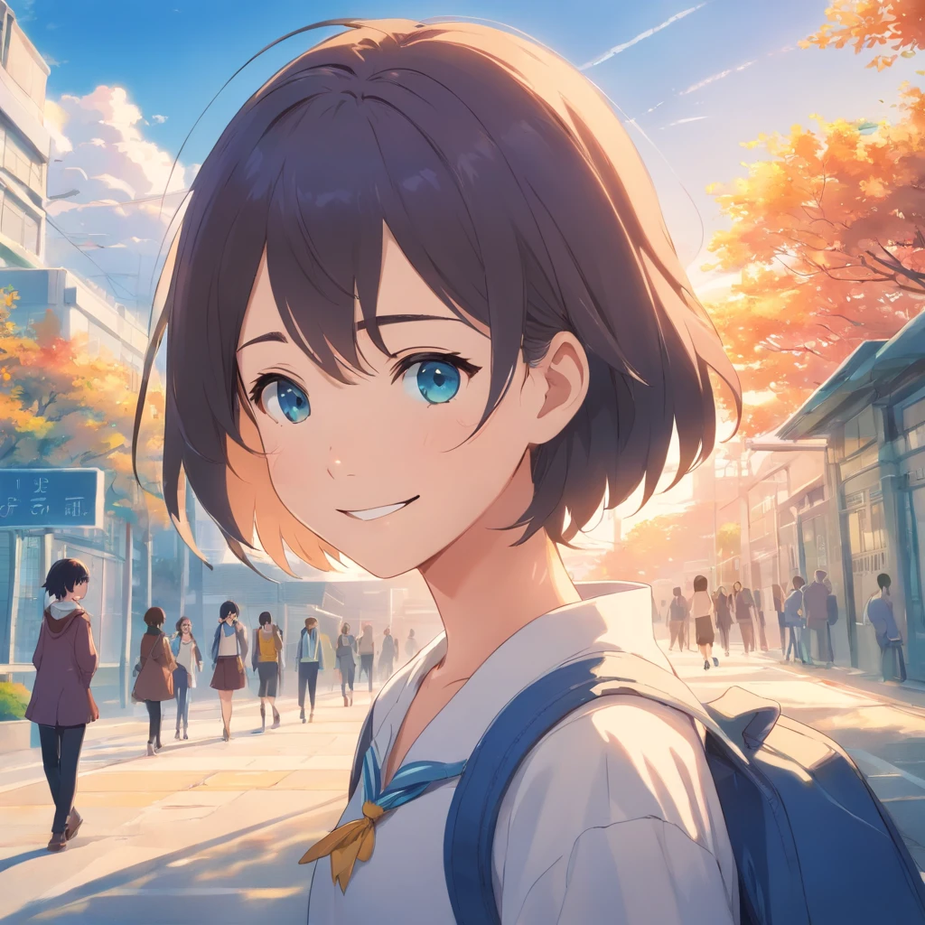 1girl、High school students、校服、schools、a smile、after school、jpn、blue-sky、In the school、be shy、Shy face、Kyun