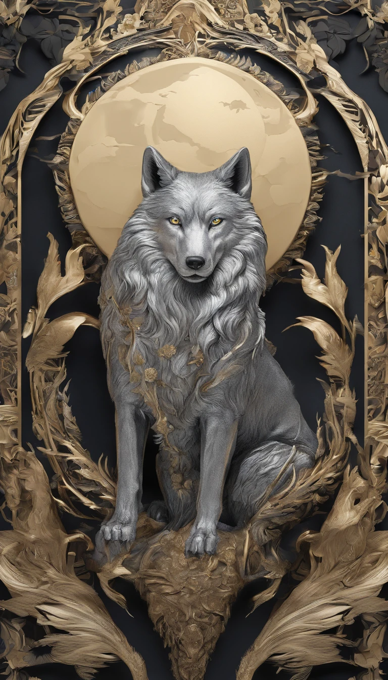 Fantastical、a moon、Art that seems to bring good luck、Chinese々Right、wolves