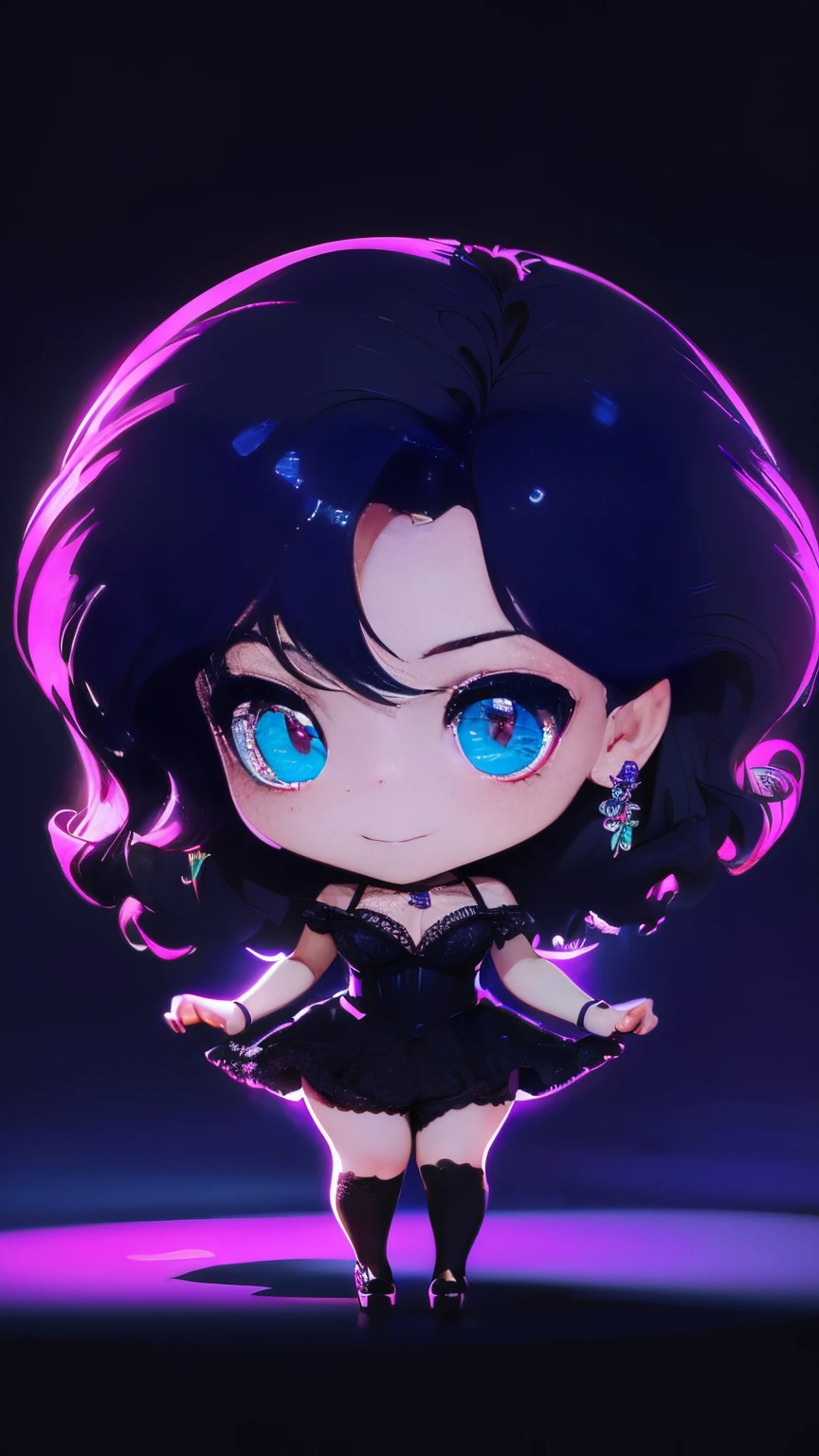 (chibi) (ultra-detailed,photorealistic:1.2), HDR, professional, vivid colors, bokeh, 3D rendering, sexy chibi girl, solo, purple hair, ahegao face, chibi, sensual, seductive pose, soft lighting, lace lingerie, high heels, boudoir photography, glamorous, confident expression, alluring gaze (chibi)